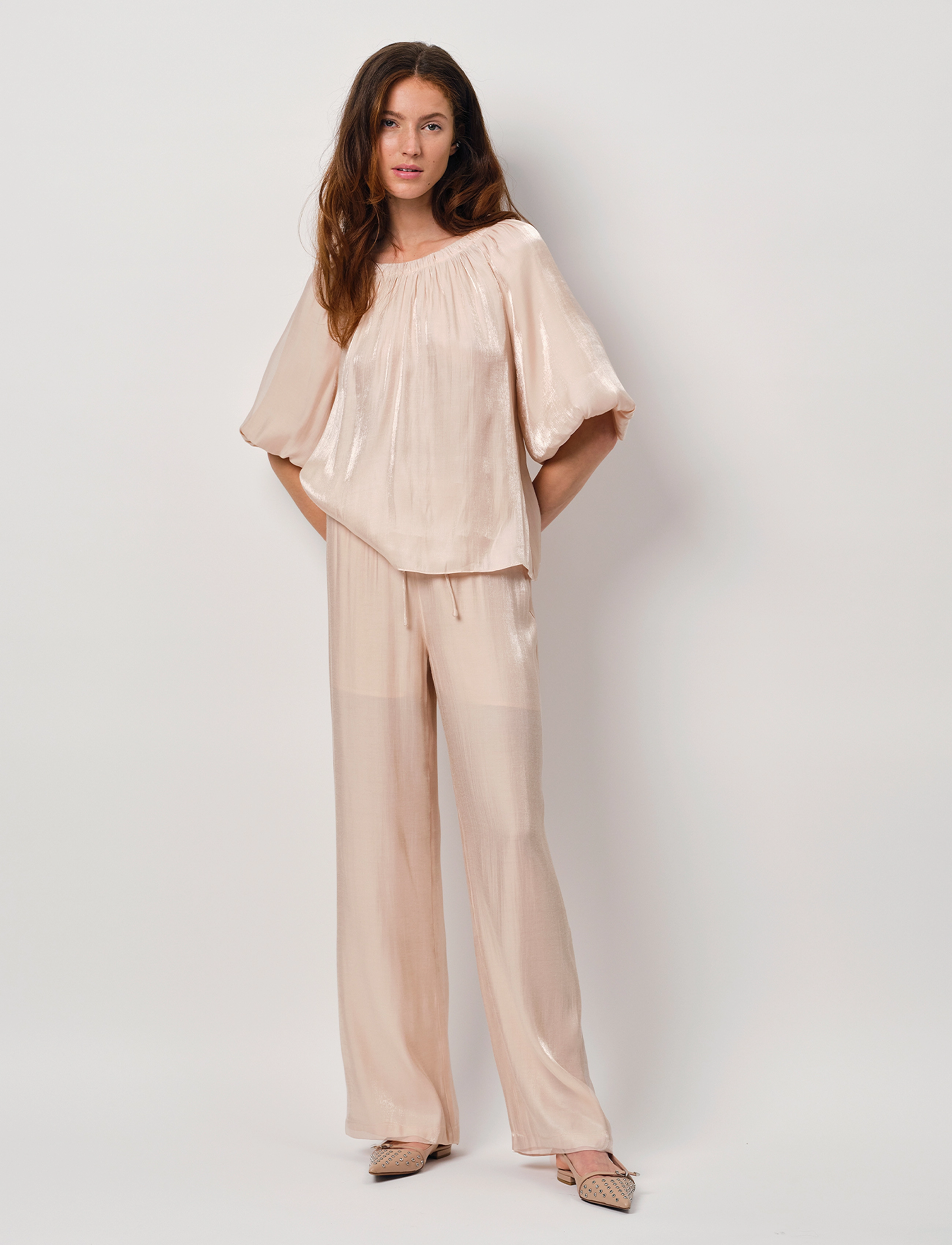 Dante6 Dante6-Soir shimmer wide leg pants - Bukser - PEACH FUZZ / pink/rose