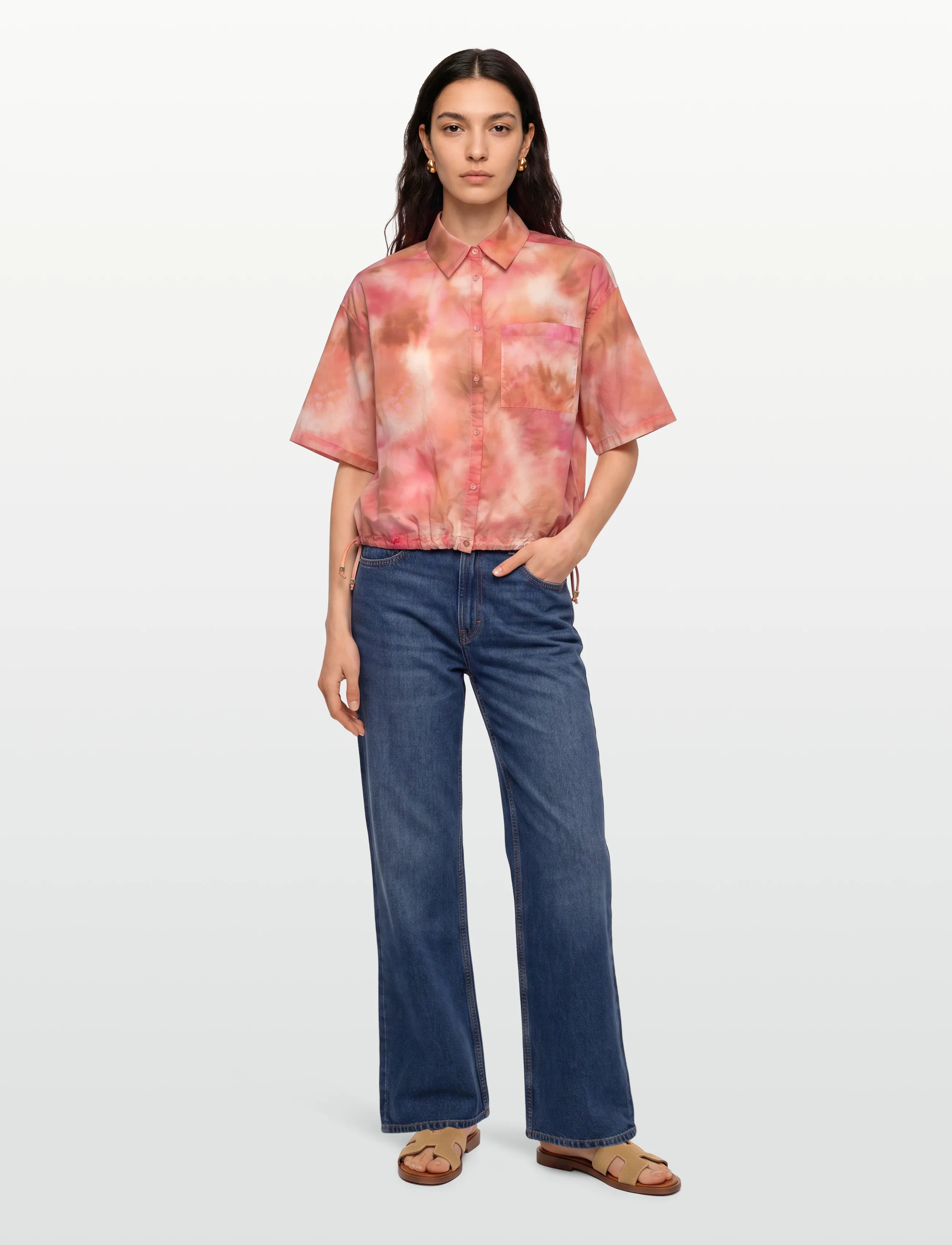 Dante6 -Bardot Cropped Printed Shirt, 38, Shirts, Orange - Short-sleeved, Frauen