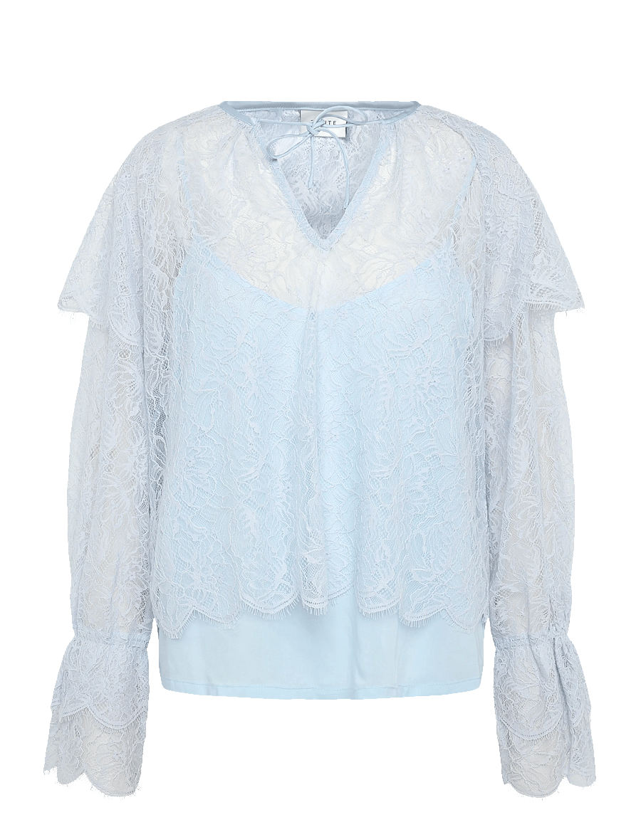 Dante6 - Dante6-Zilan boho detailed lace top - långärmade blusar - crystal blue - 0