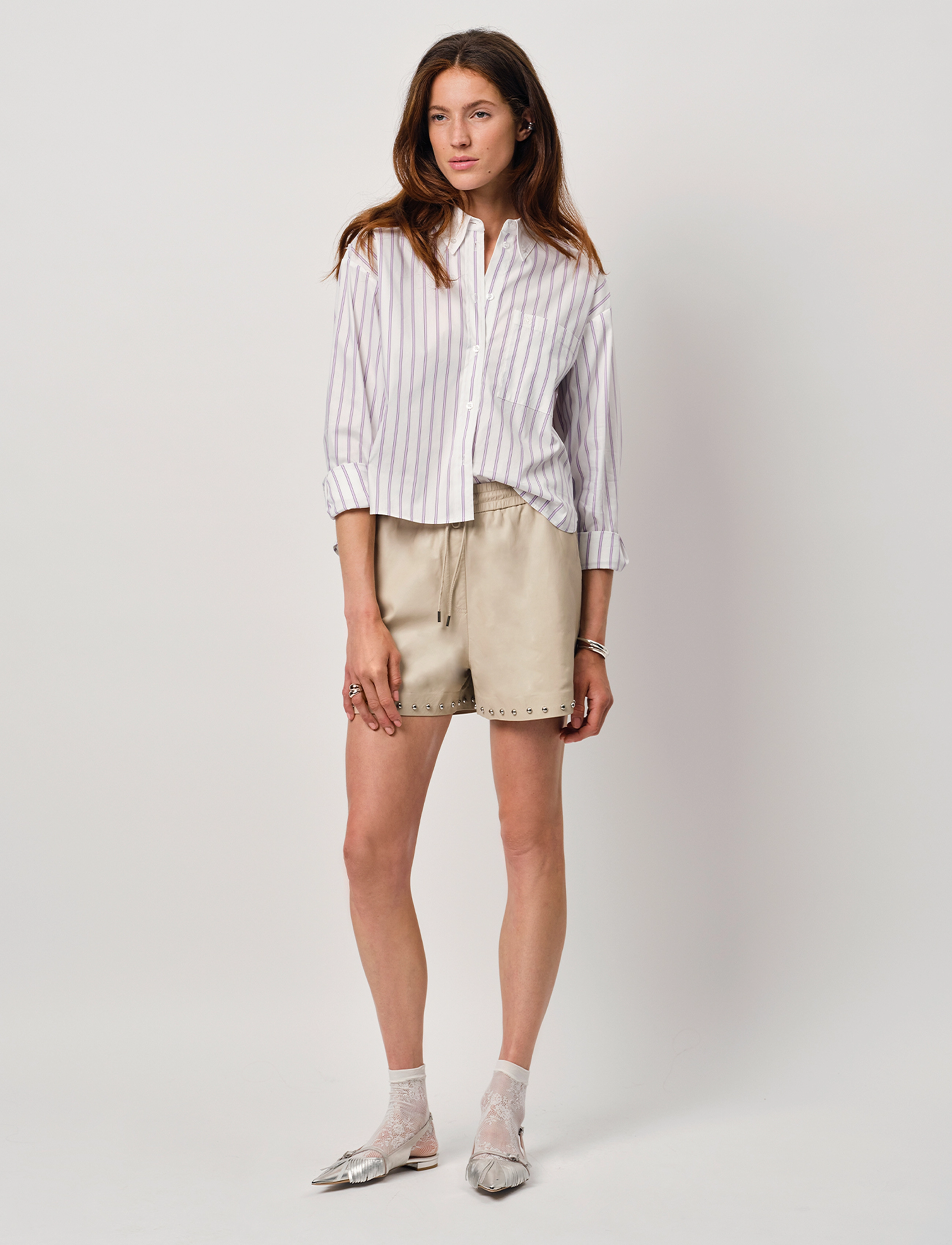 Dante6 -Ginger Studded Leather Shorts, 40, Beige - Frauen