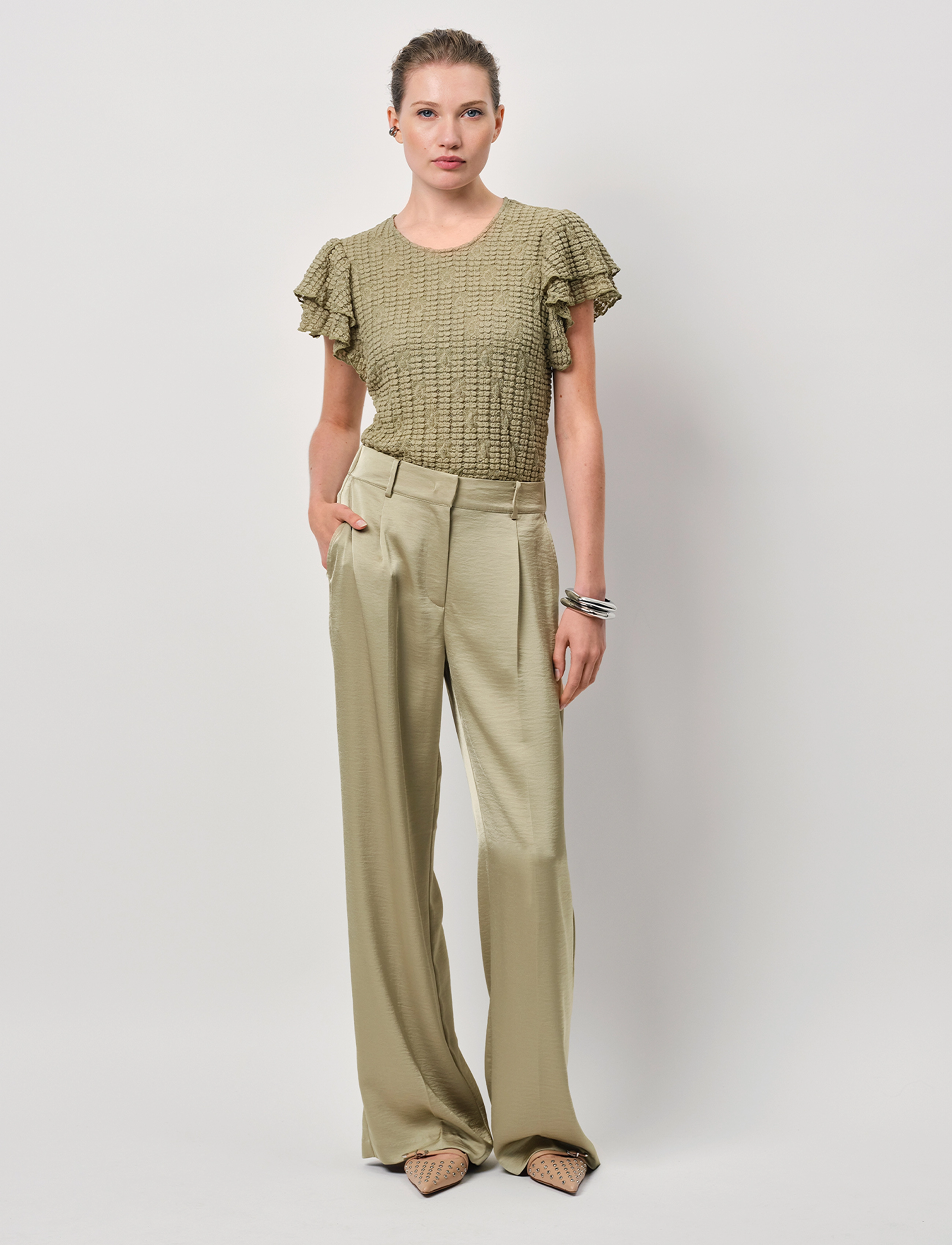 Dante6 -Marlowé Lace Volant Top, XS, Blouses, Grün - Short-sleeved, Frauen