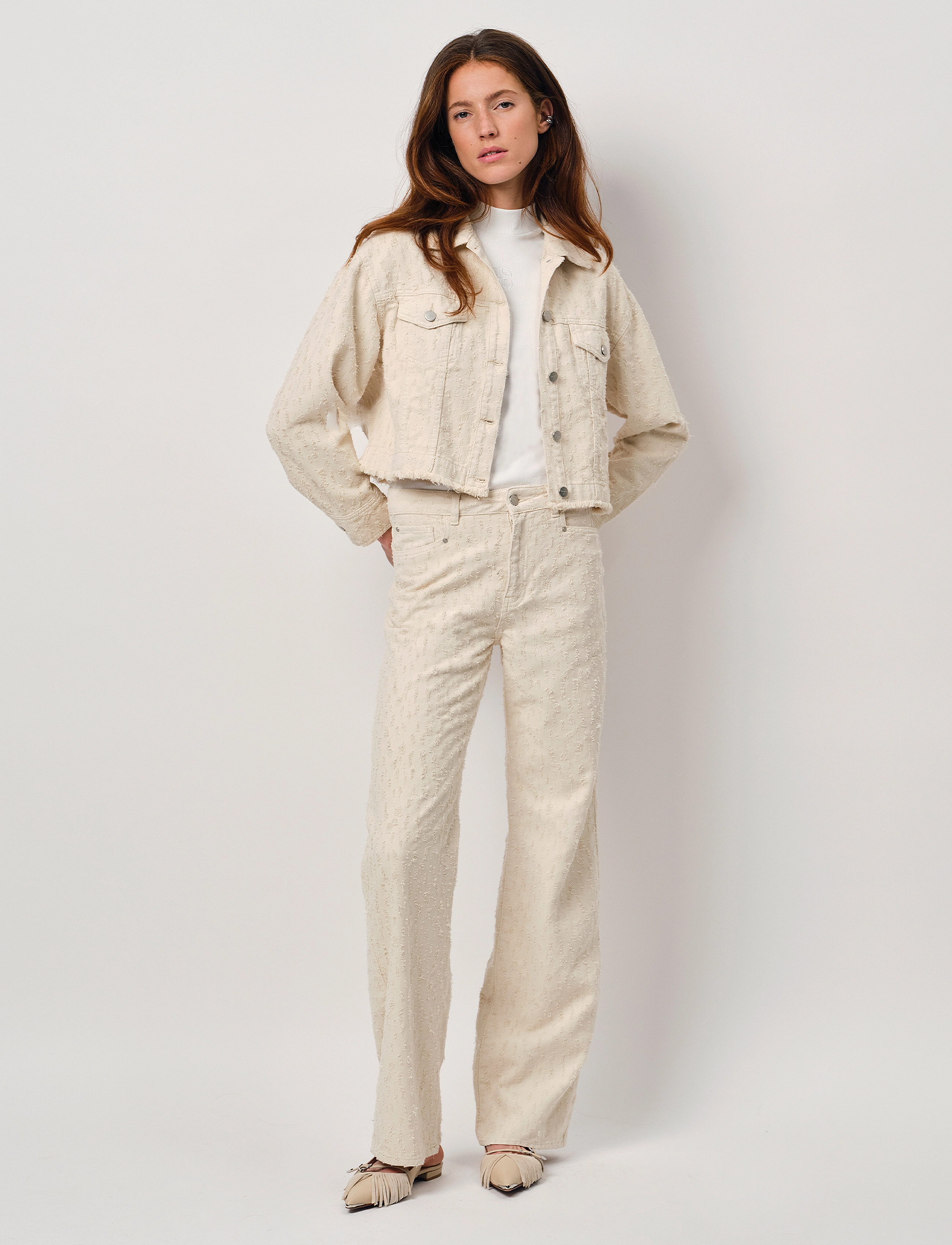 Dante6 -Vanves Distressed Cropped Jeans Jacket, 36, Jackets, Creme - Denim, Frauen
