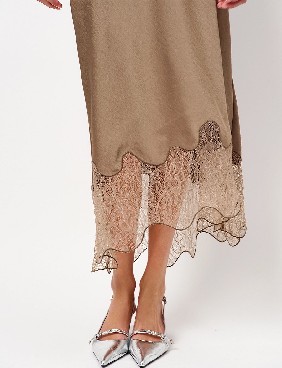 Dante6 - Dante6-Amour satin lace detail skirt - jupes midi - stone - 3