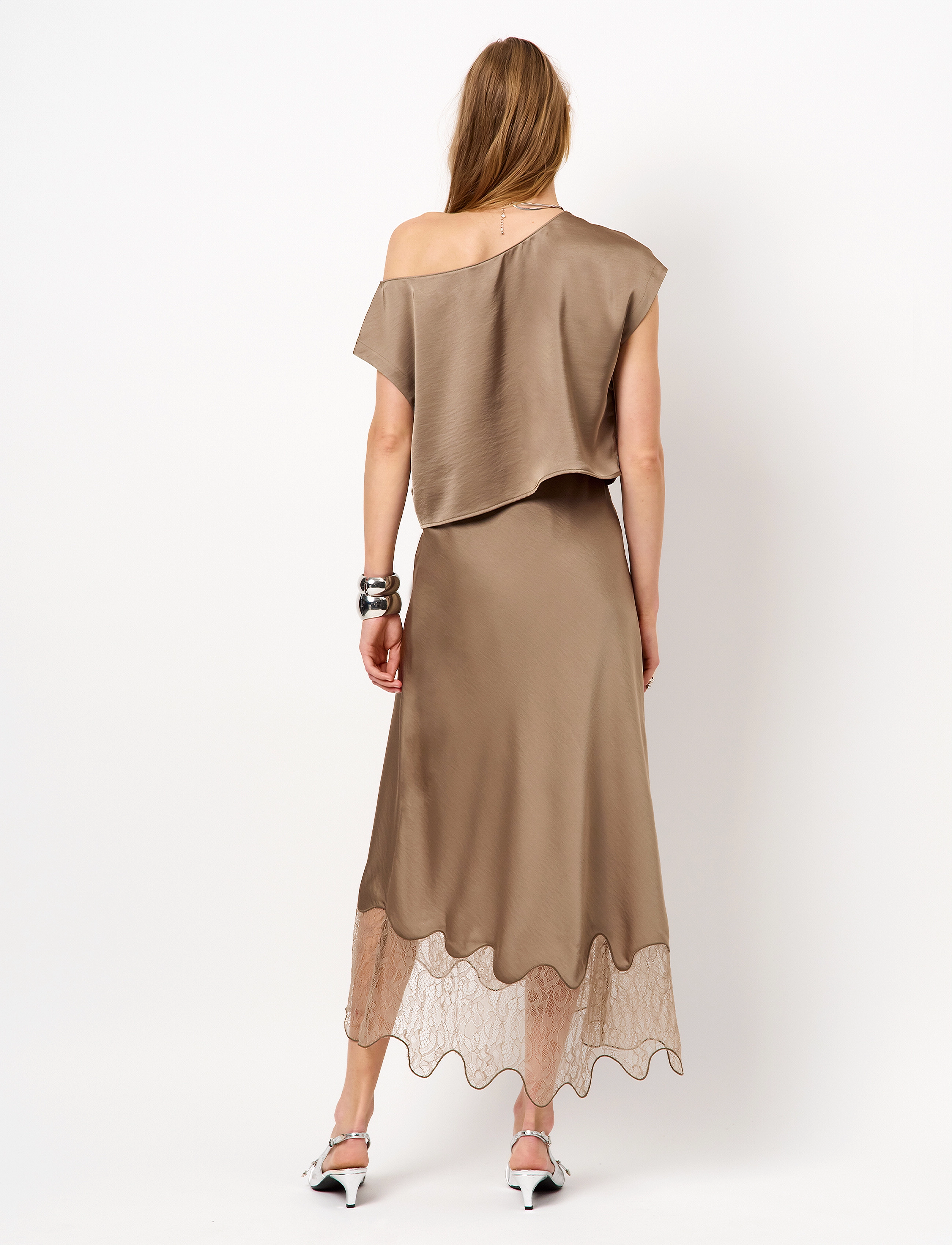 Dante6 - Dante6-Amour satin lace detail skirt - jupes midi - stone - 4