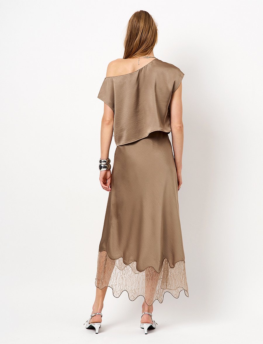 Dante6 - Dante6-Amour satin lace detail skirt - jupes midi - stone - 4