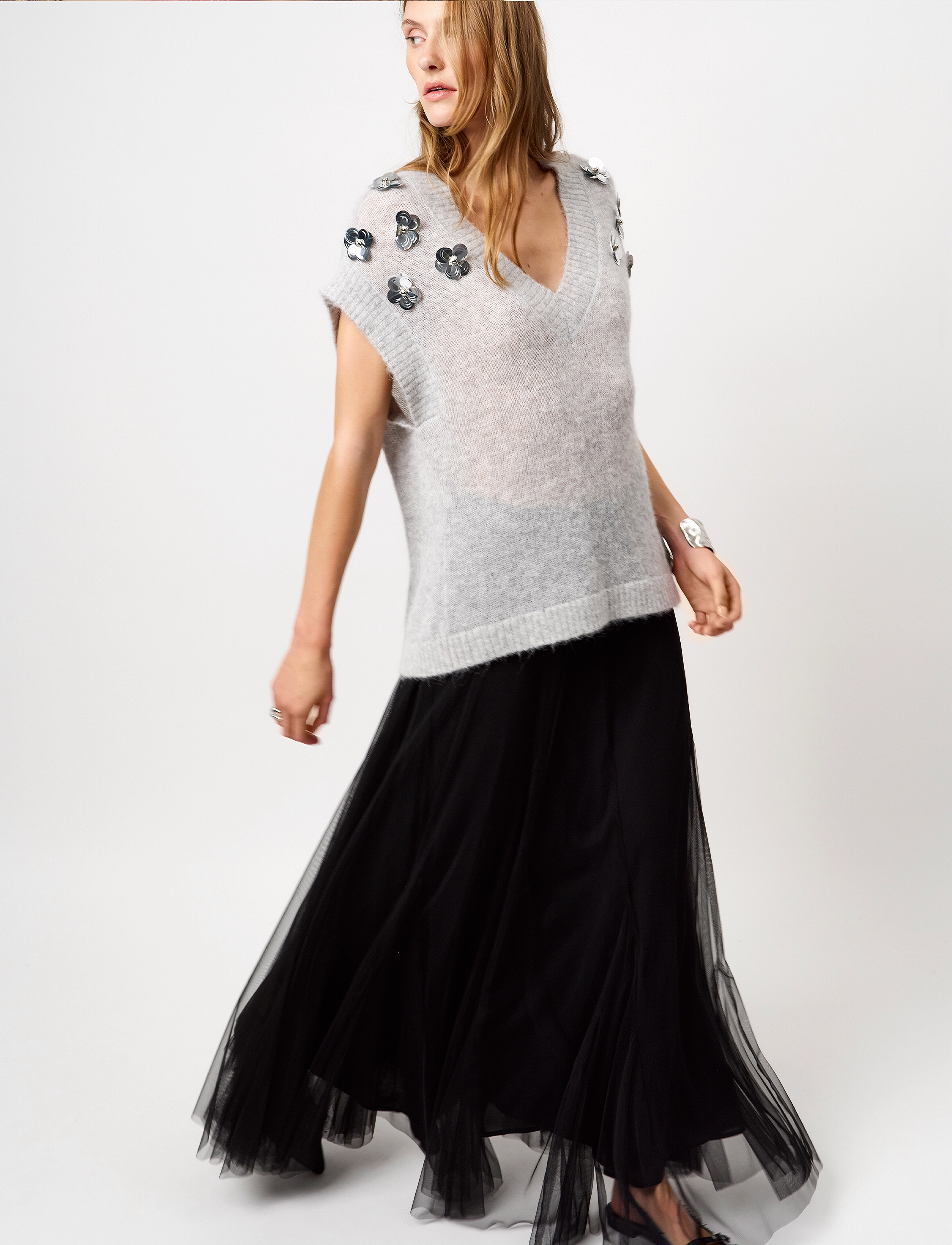 Dante6 - Dante6-Nycia Sleeveless sequin sweater - heather grey - 5