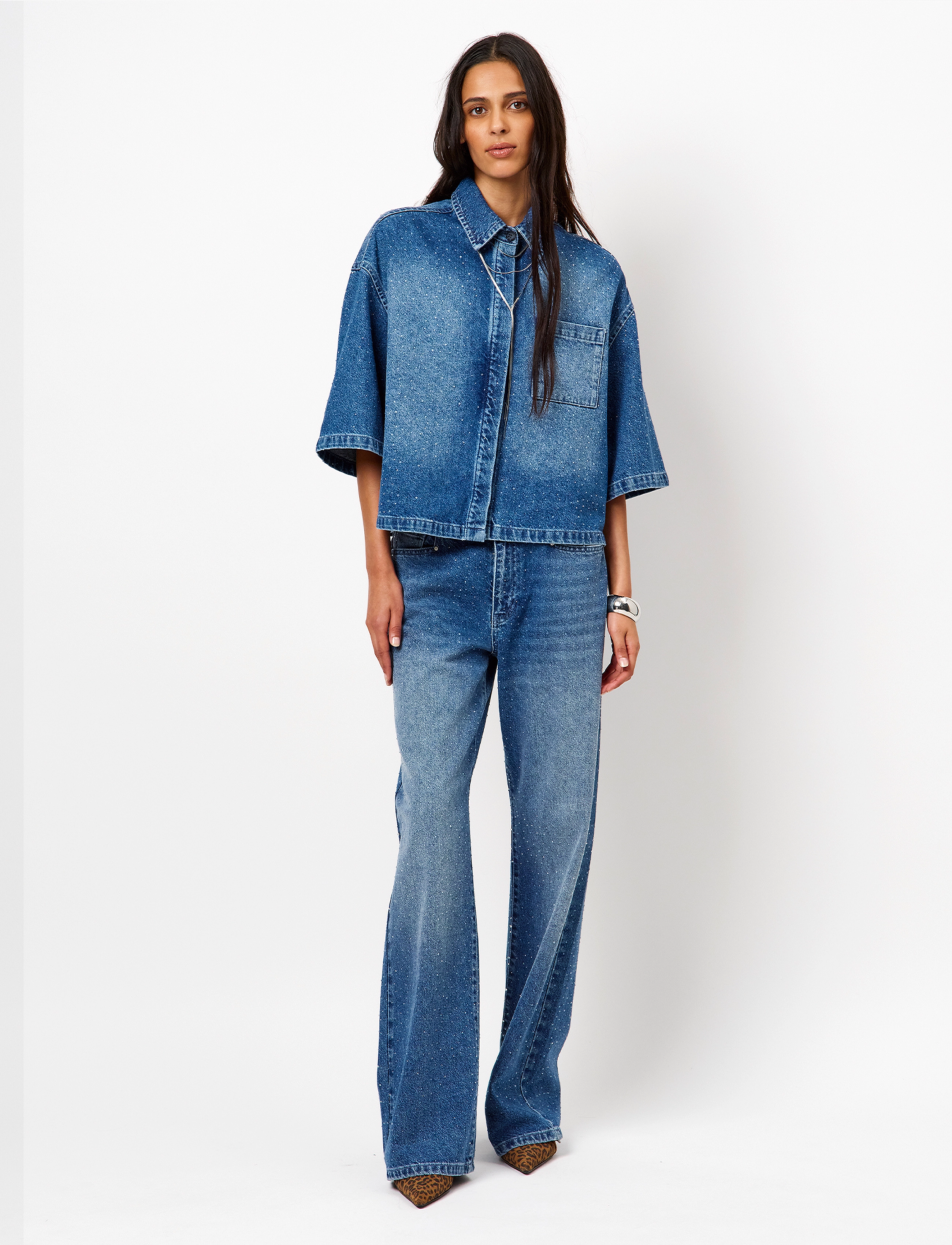 Dante6 Dante6-Nuit rhinestone wide leg jeans - Tøj - VINTAGE BLUE / blue