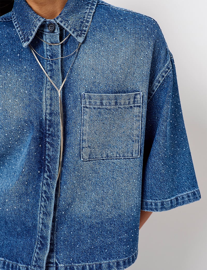 Dante6 - Dante6-Daisy rhinestone denim shirt - jeansskjortor - vintage blue - 3