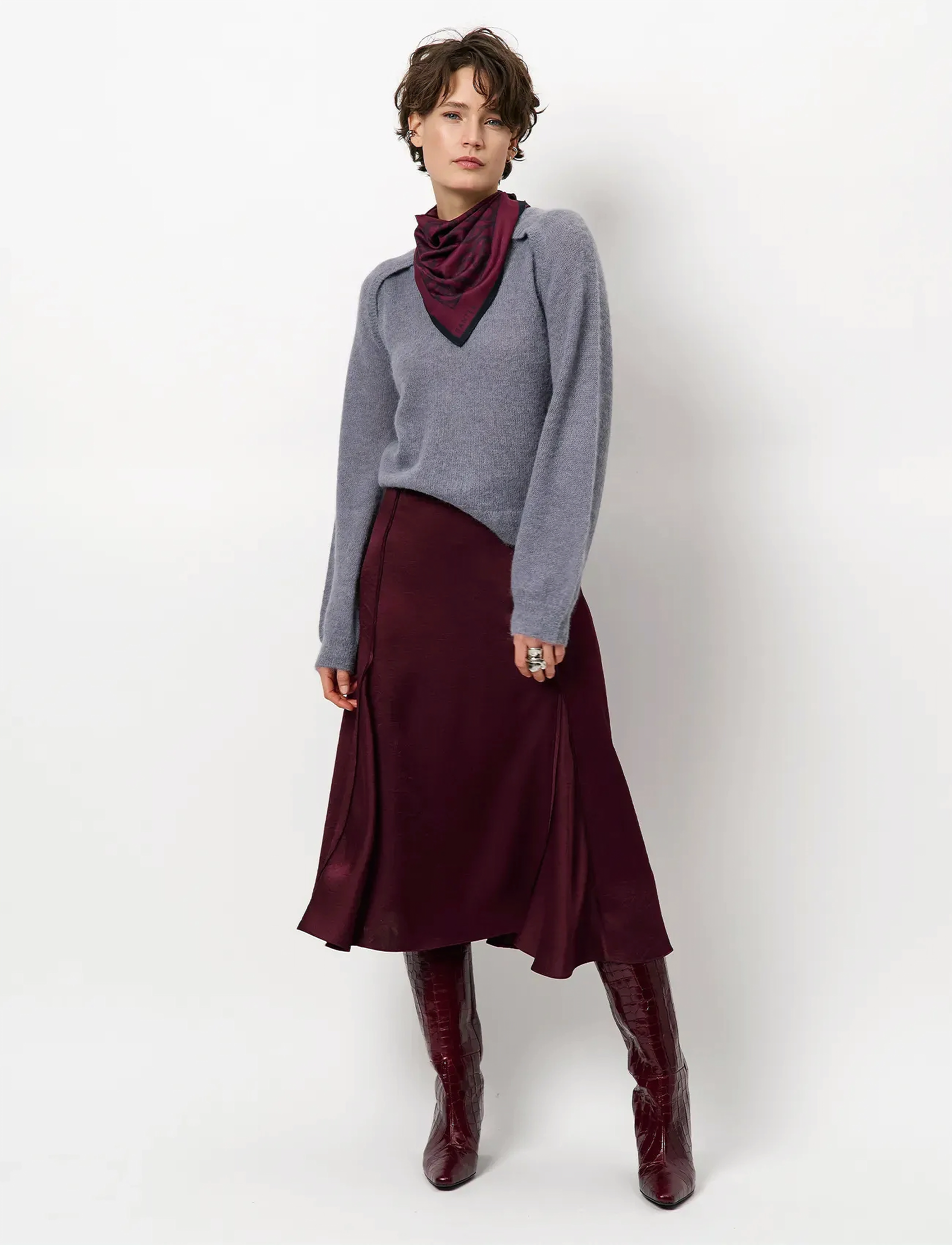 Dante6 Dante6-Mirage Flowy Satin Skirt, 38, Burgundy, Nederdele > Knælange Og Midi Nederdele, Dame