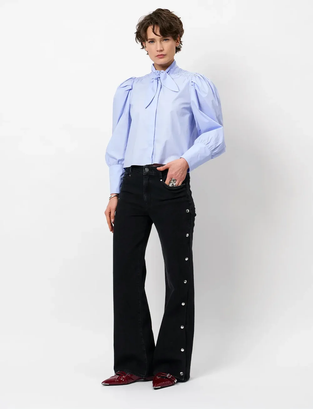 Dante6 - Dante6-Casson smocked blouse - long sleeved blouses - blue mist - 0