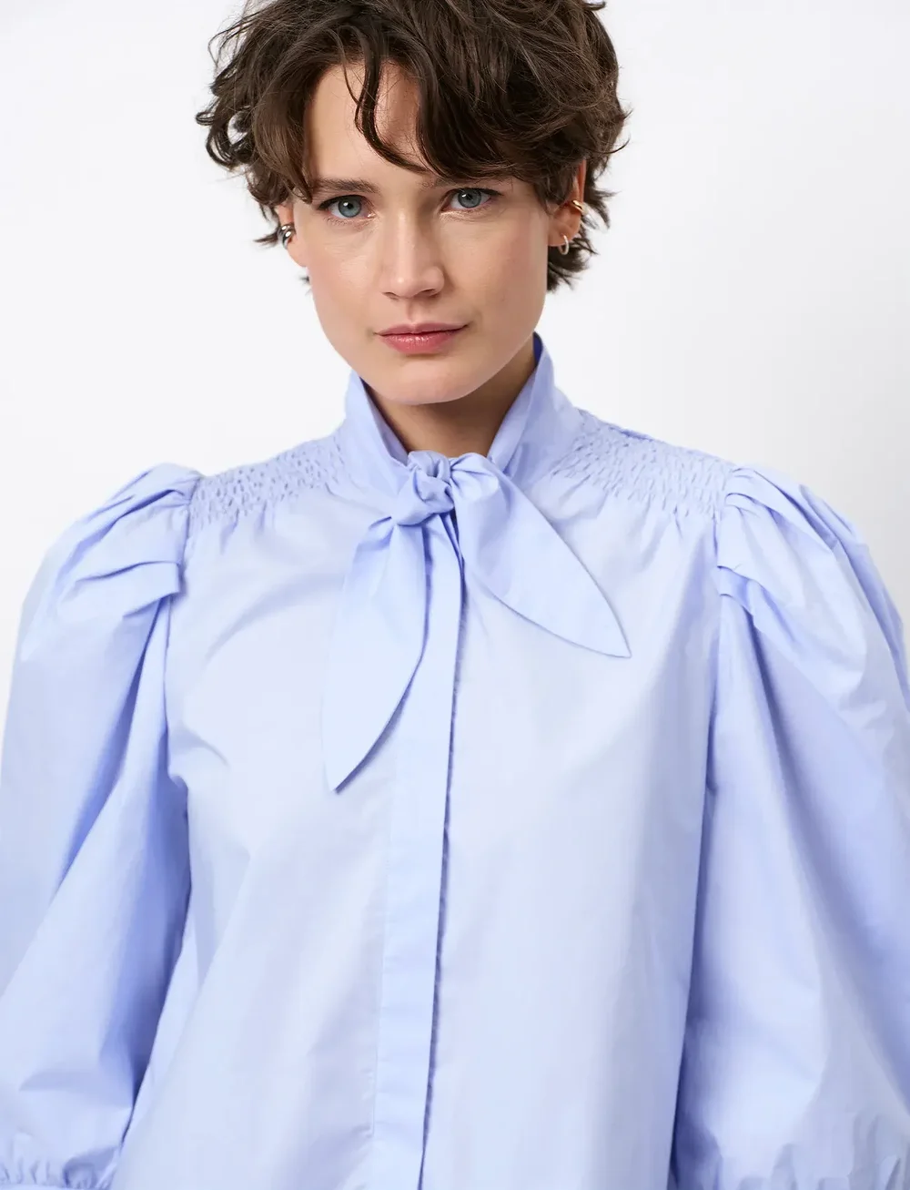 Dante6 - Dante6-Casson smocked blouse - long sleeved blouses - blue mist - 3