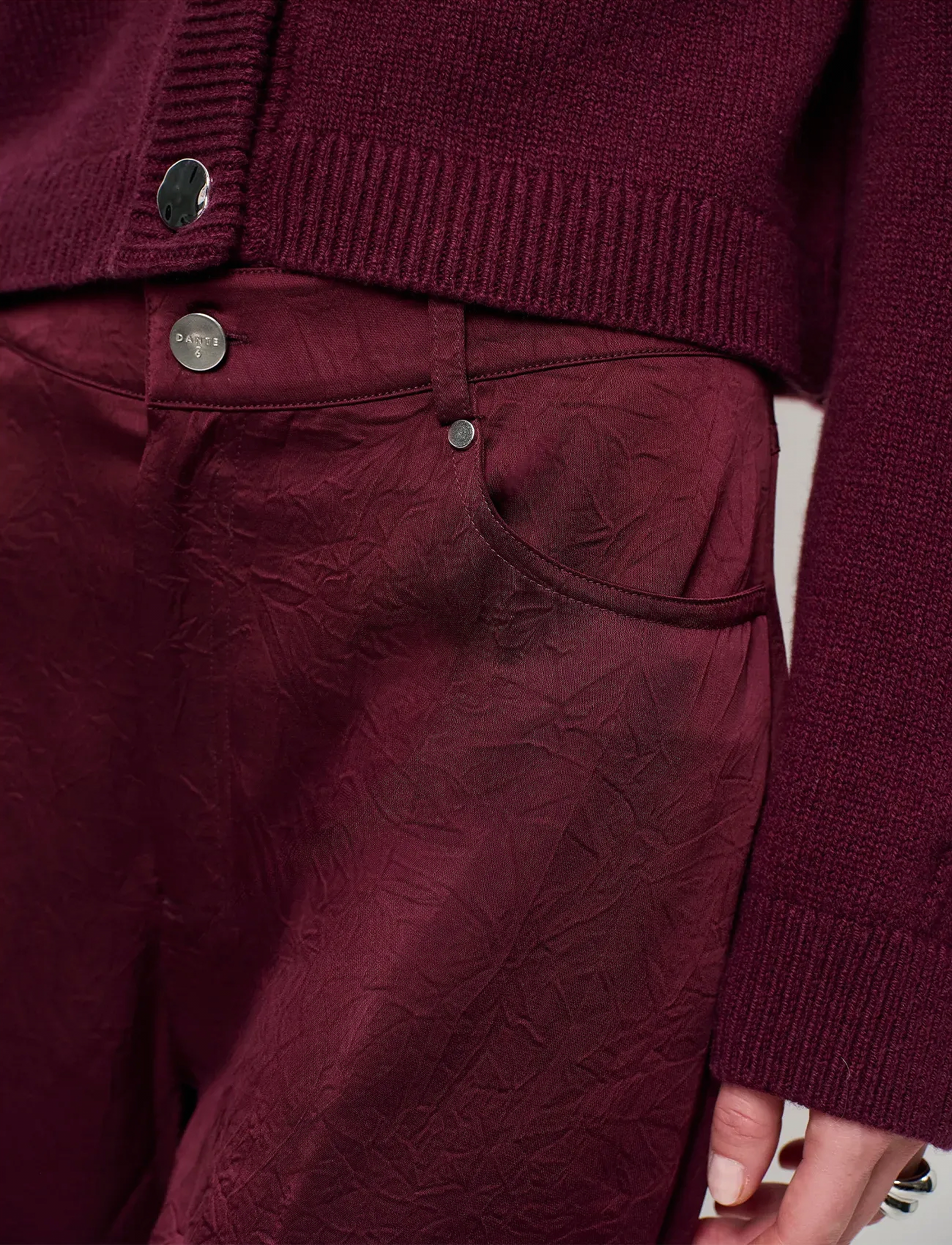 Dante6 - Dante6-Jules creased satin pants - straight leg hosen - mulberry red - 3