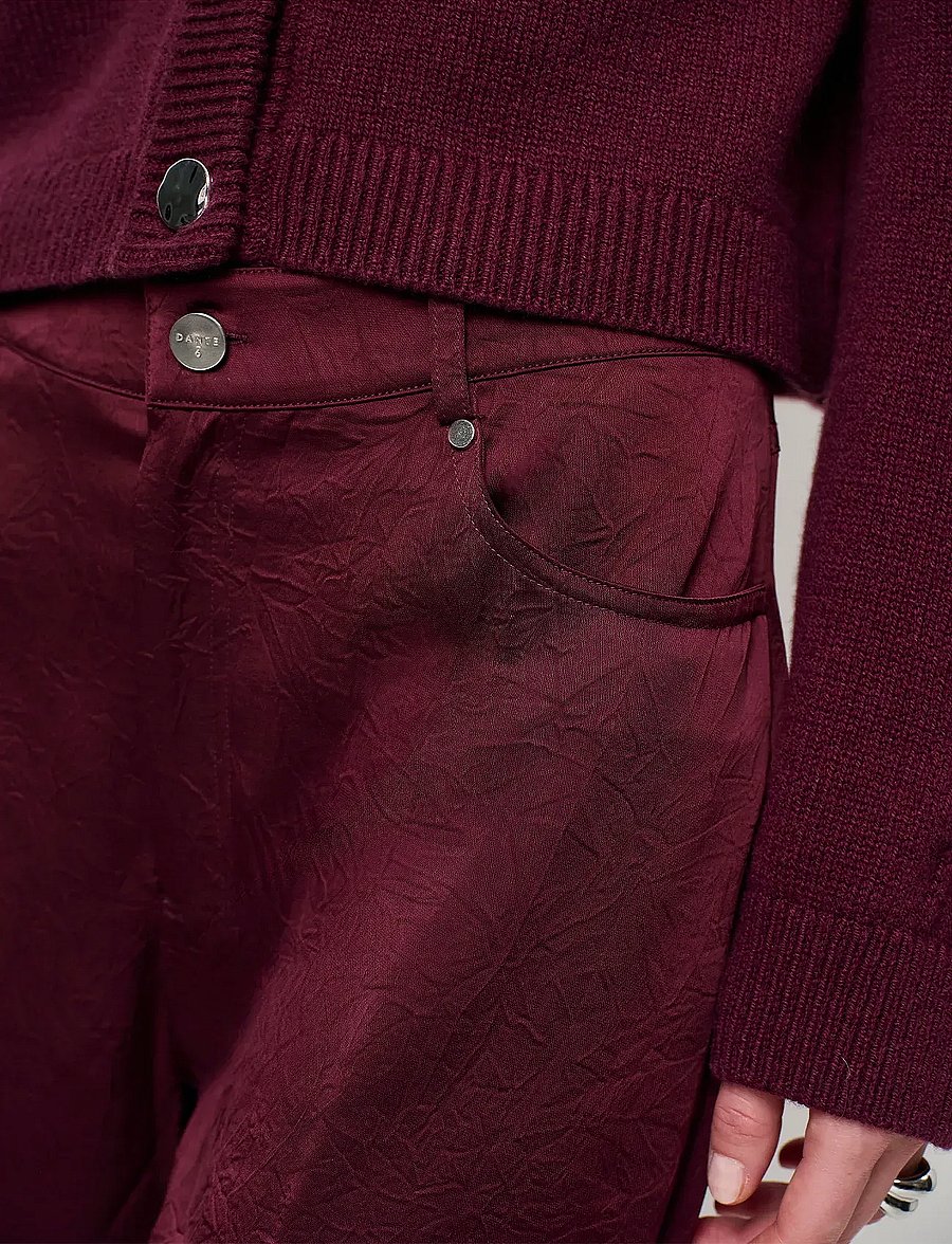 Dante6 - Dante6-Jules creased satin pants - tailored trousers - mulberry red - 3