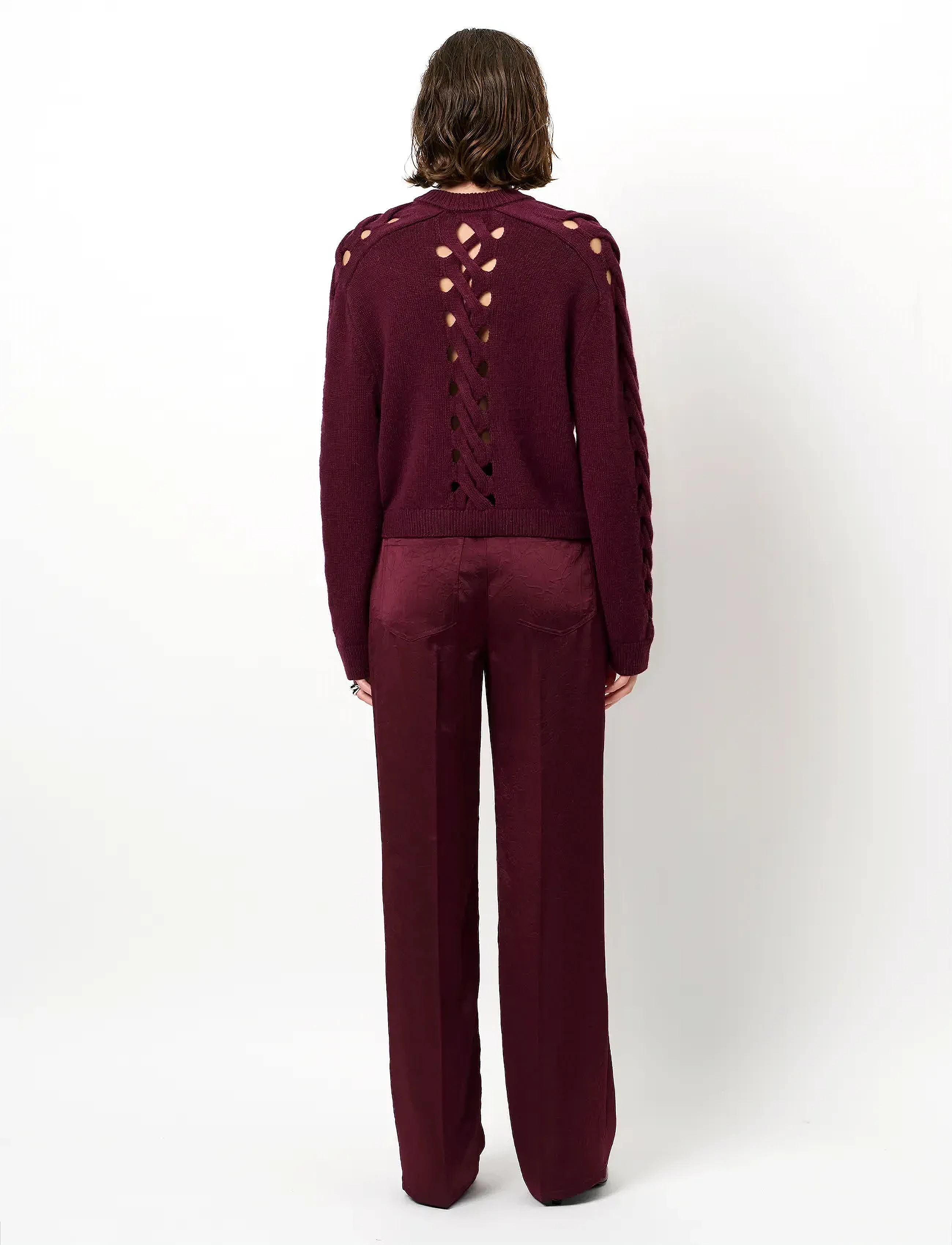 Dante6 - Dante6-Jules creased satin pants - straight leg hosen - mulberry red - 4