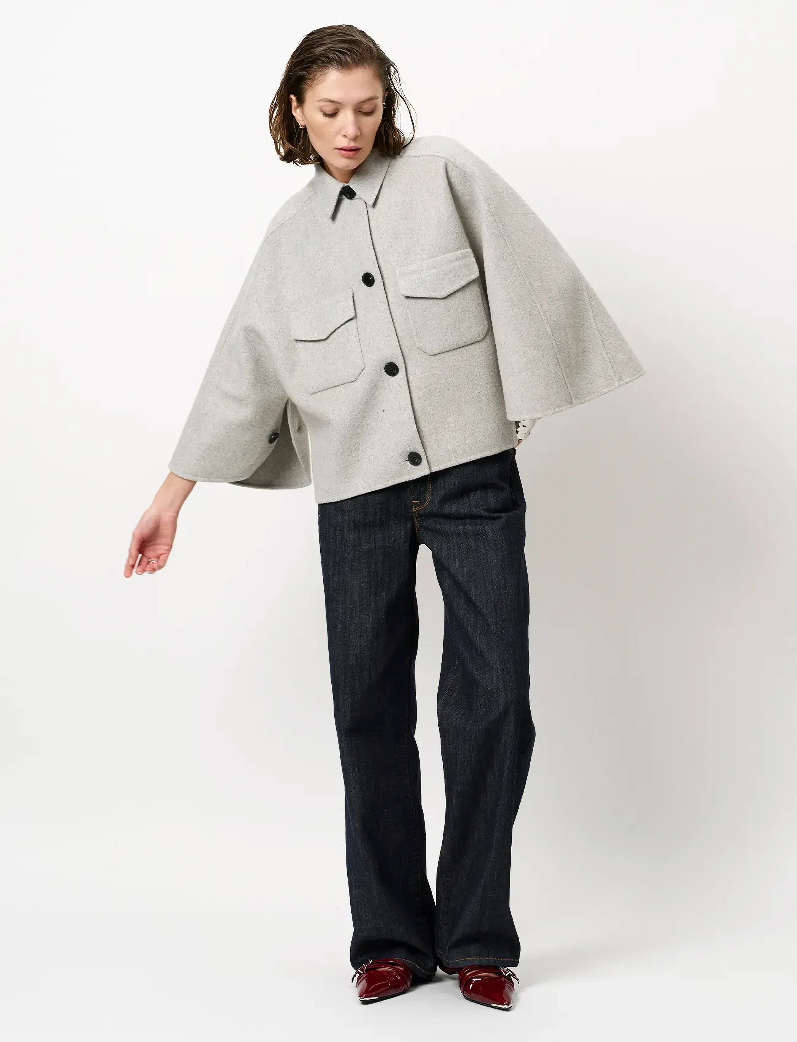 Dante6 -Blinx Double Face Wool Cape Jacket, Kvinder, Kappejakke, Grå, Str: L/XL
