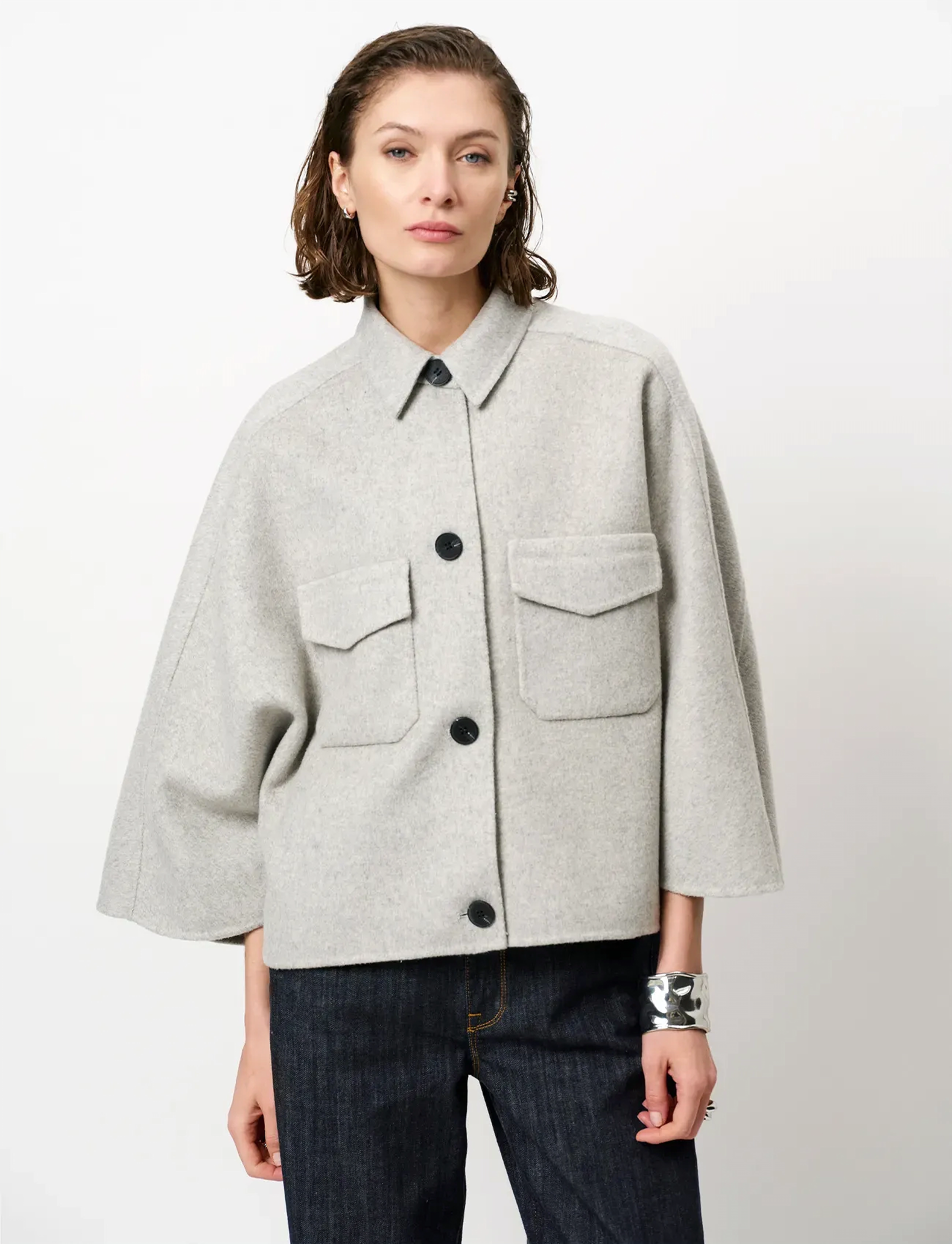Dante6 - Dante6-Blinx double face wool cape jacket - outerwear - light heather grey - 3