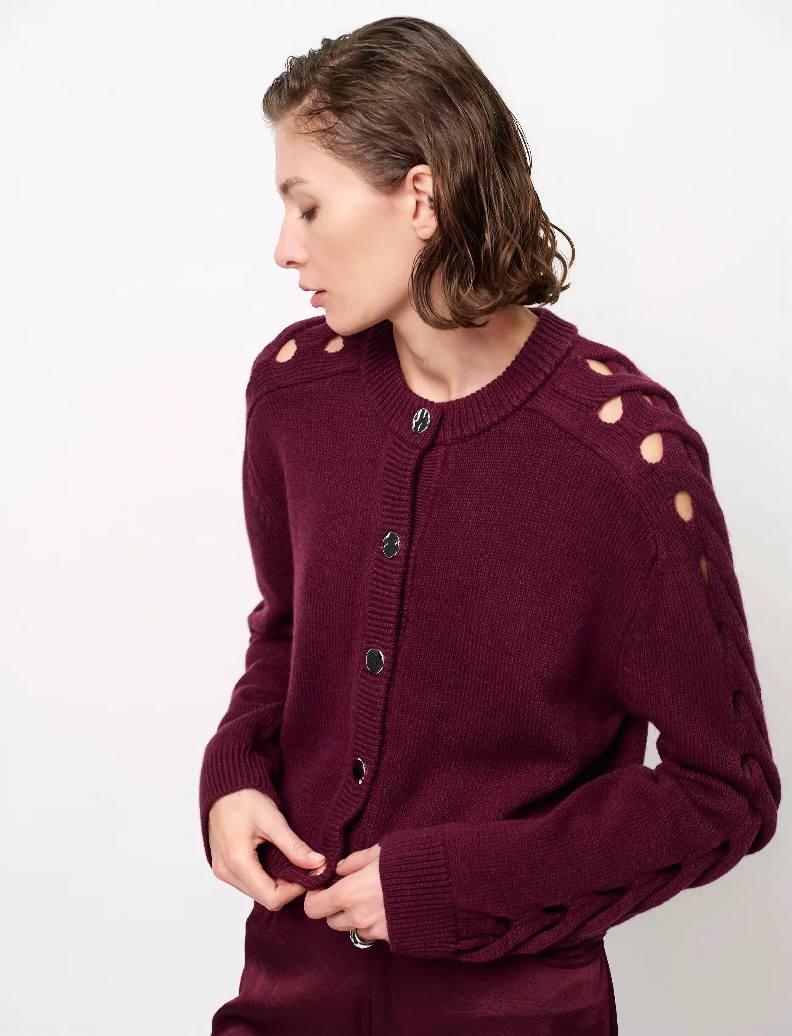 Dante6 - Dante6-Haby braided cardigan - mulberry red - 3