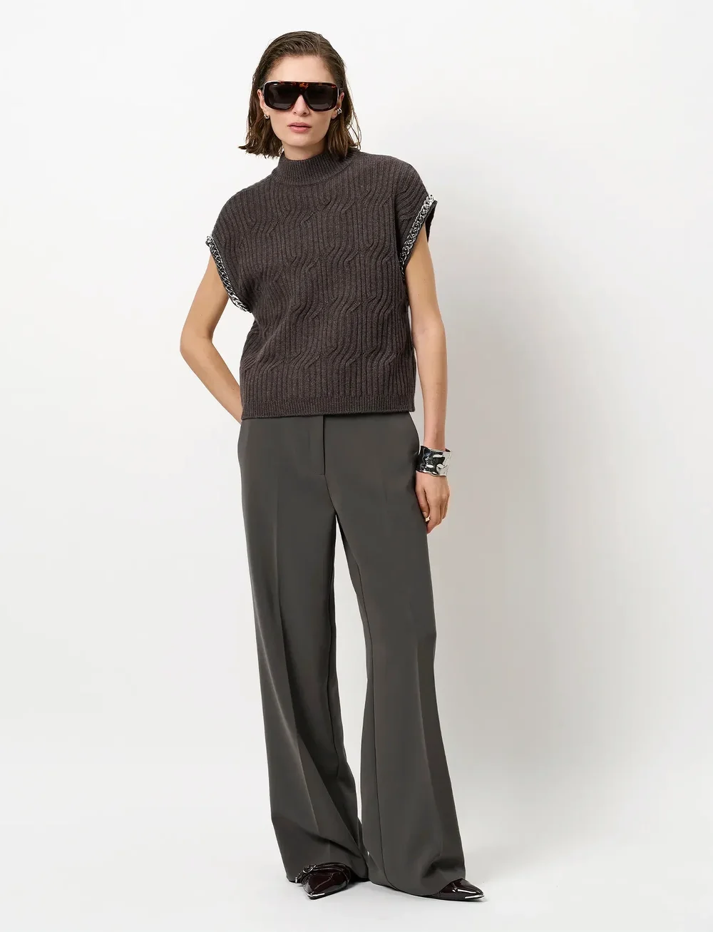 Dante6 - Dante6-Meloe  sleeveless chain sweater - kootud vestid - antique grey - 0