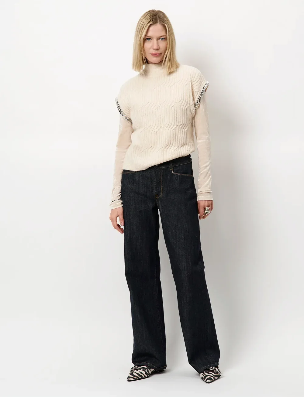 Dante6 - Dante6-Meloe  sleeveless chain sweater - strikveste - oatmeal cream - 0