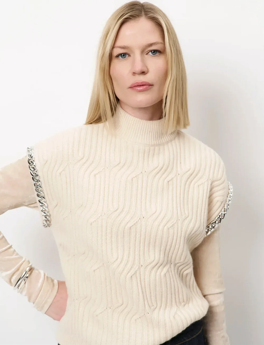 Dante6 - Dante6-Meloe  sleeveless chain sweater - strikveste - oatmeal cream - 3