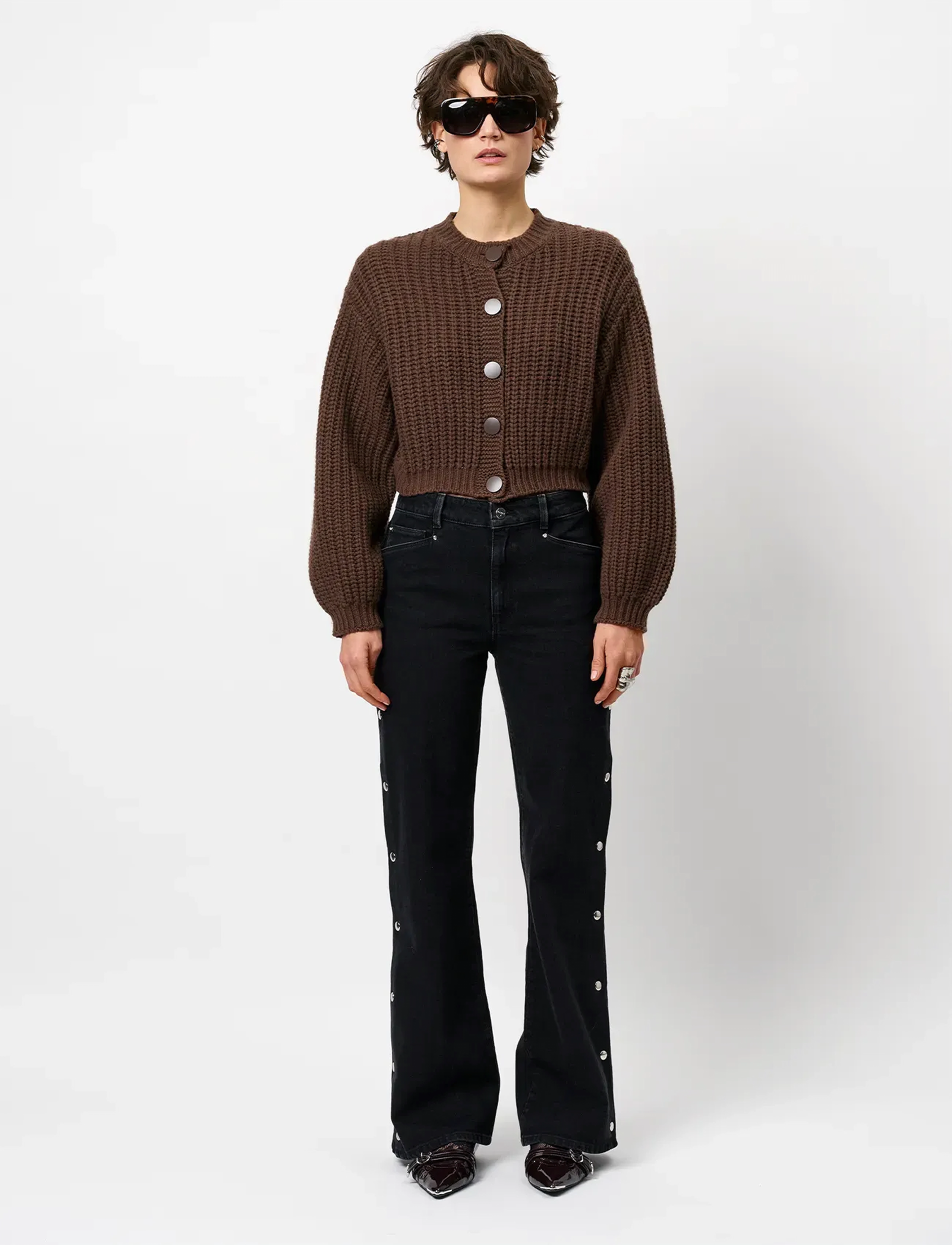 Dante6 Dante6-Zinnia Chunky Wool Cardigan, S, Brown, Strik > Cardigans, Dame