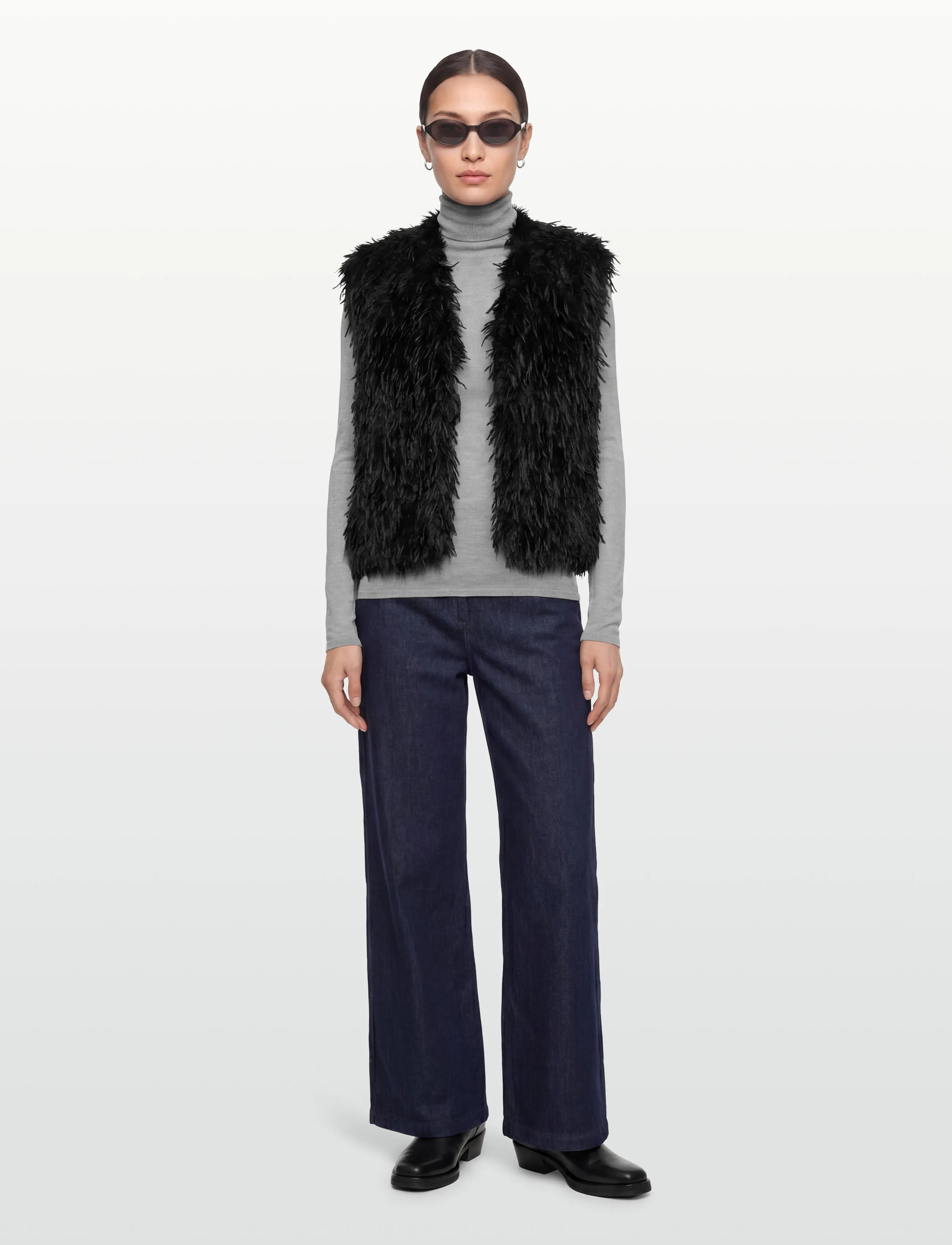 Dante6 -Frisson Featherlook Waistcoat, Kvinder, Fjerlook Vest, Sort, Str: 42