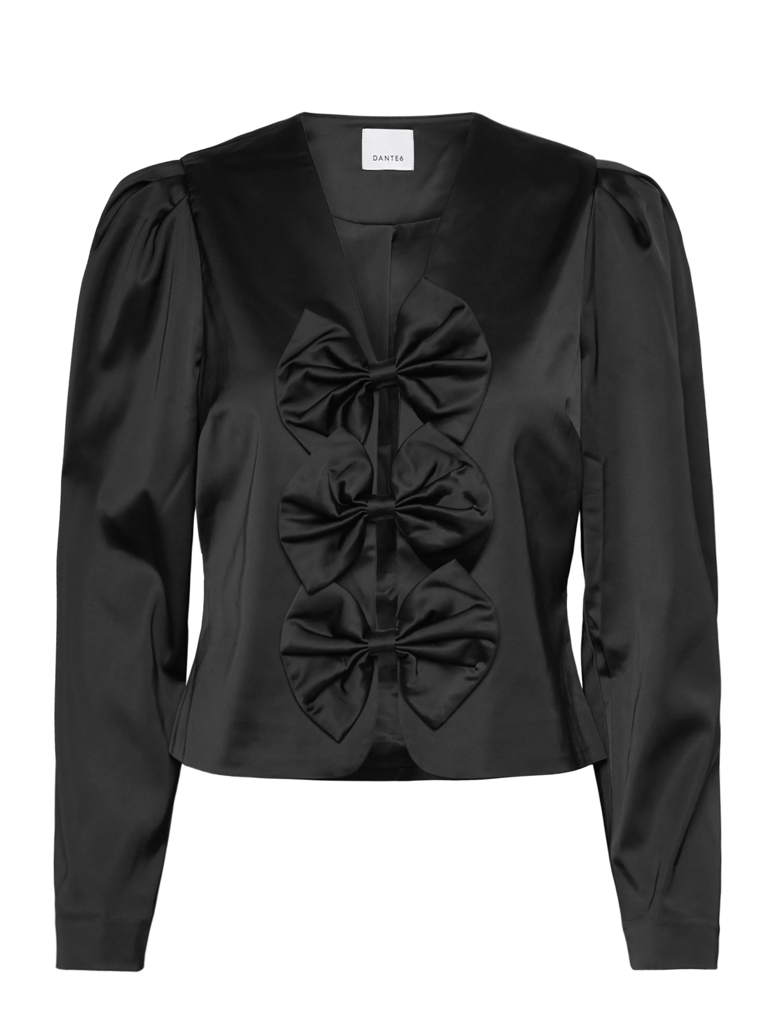 Dante6 -Soralla Bow Detail Top, Kvinder, Sløjfe Detalje Pufærme Top, Sort, Str: 40