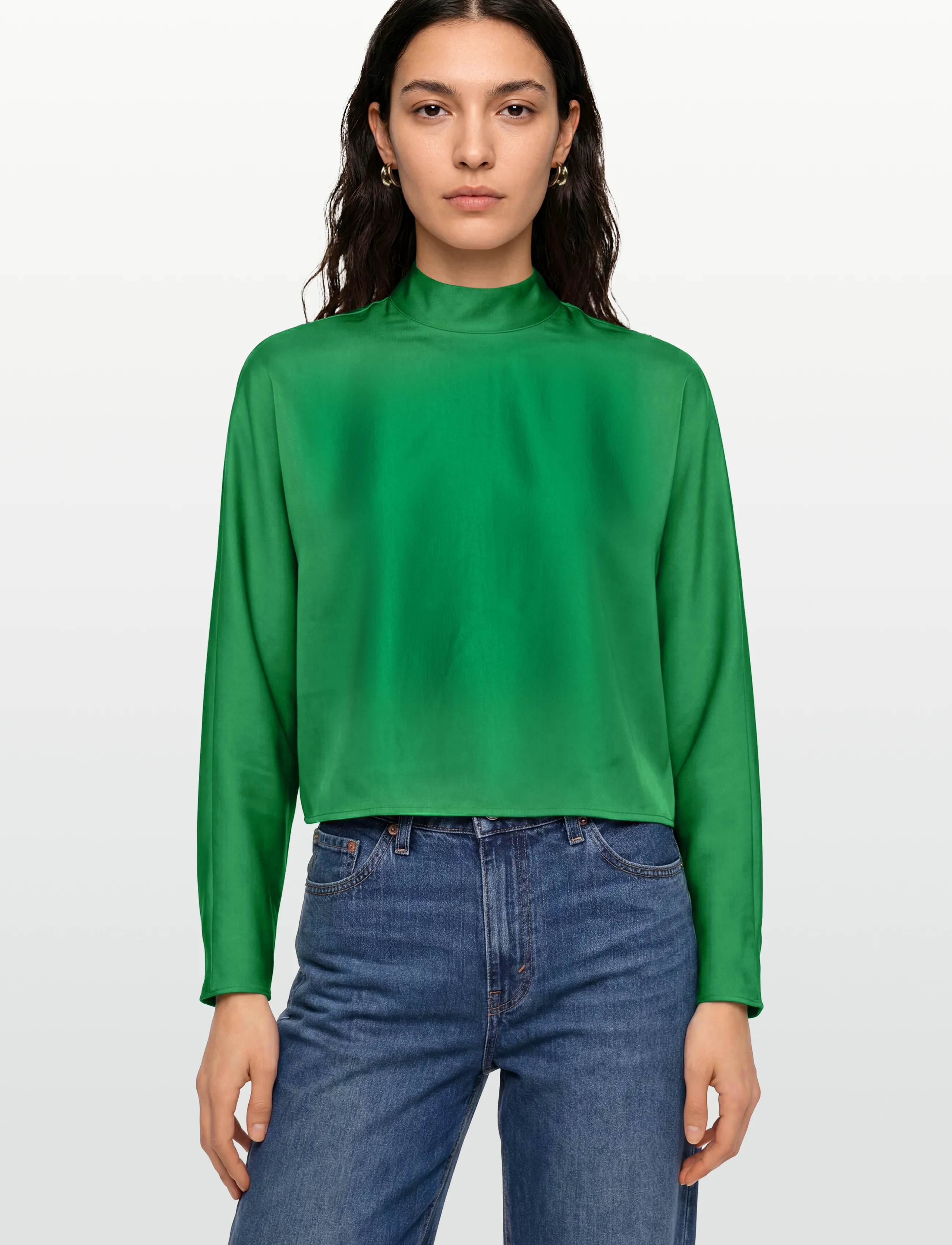 Dante6 - Dante6-Lorelle satin bow top - long-sleeved blouses - ultra green - 3