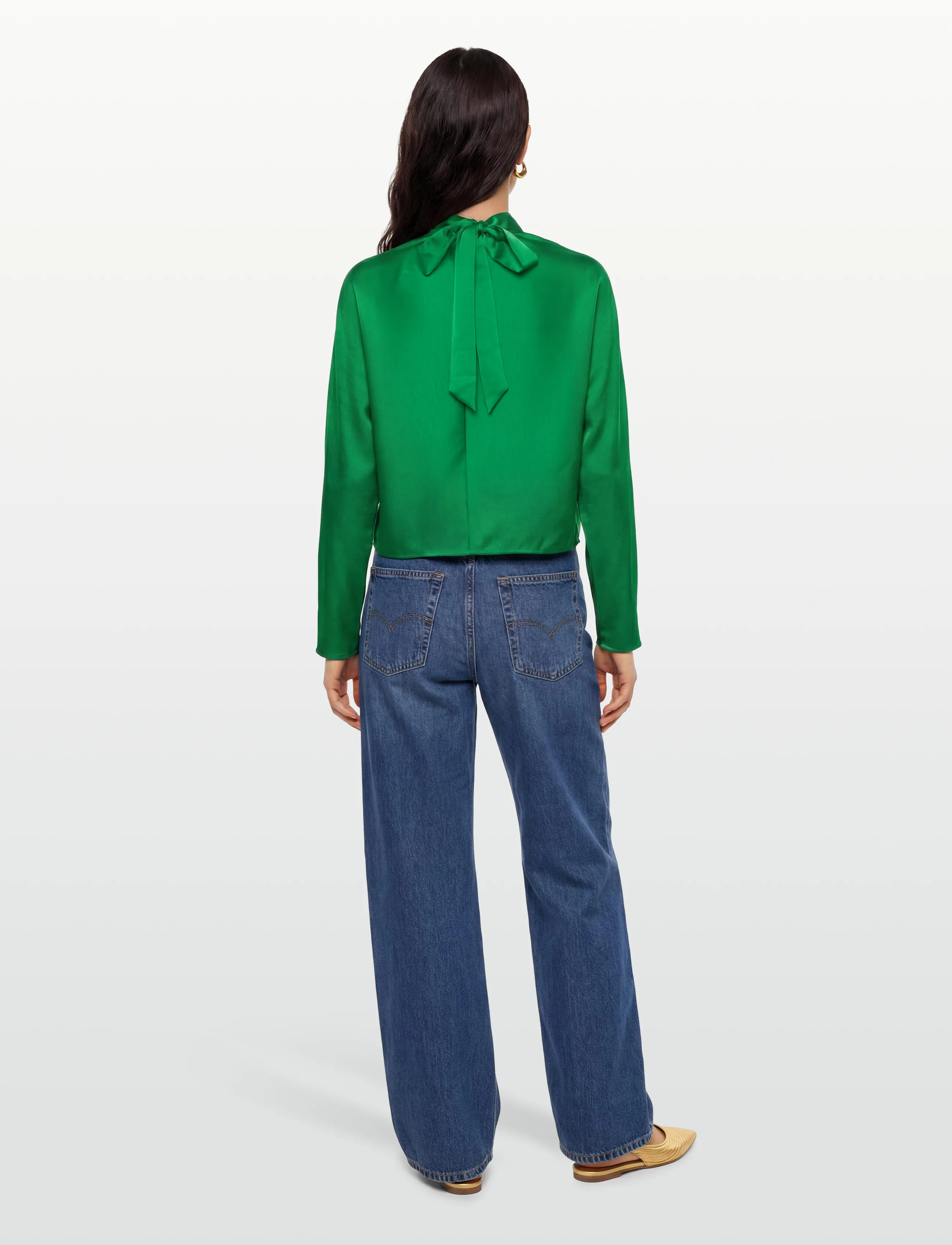 Dante6 - Dante6-Lorelle satin bow top - long-sleeved blouses - ultra green - 4