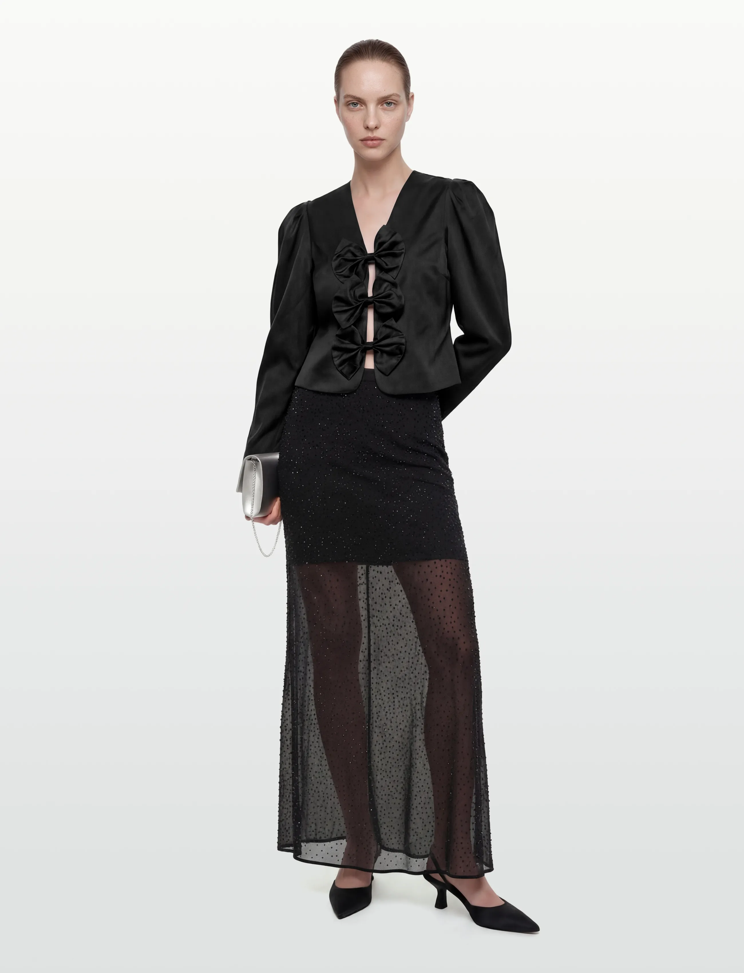 Dante6 Dante6-Silao rhinestone  skirt - Maxi nederdele - RAVEN / black