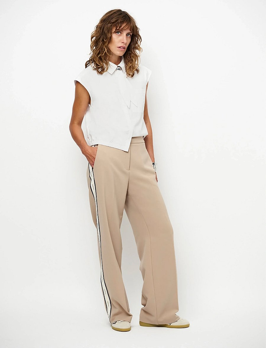 Dante6 - Dante6-Hush logo stripe smart pants - laia säärega püksid - sand beige - 0