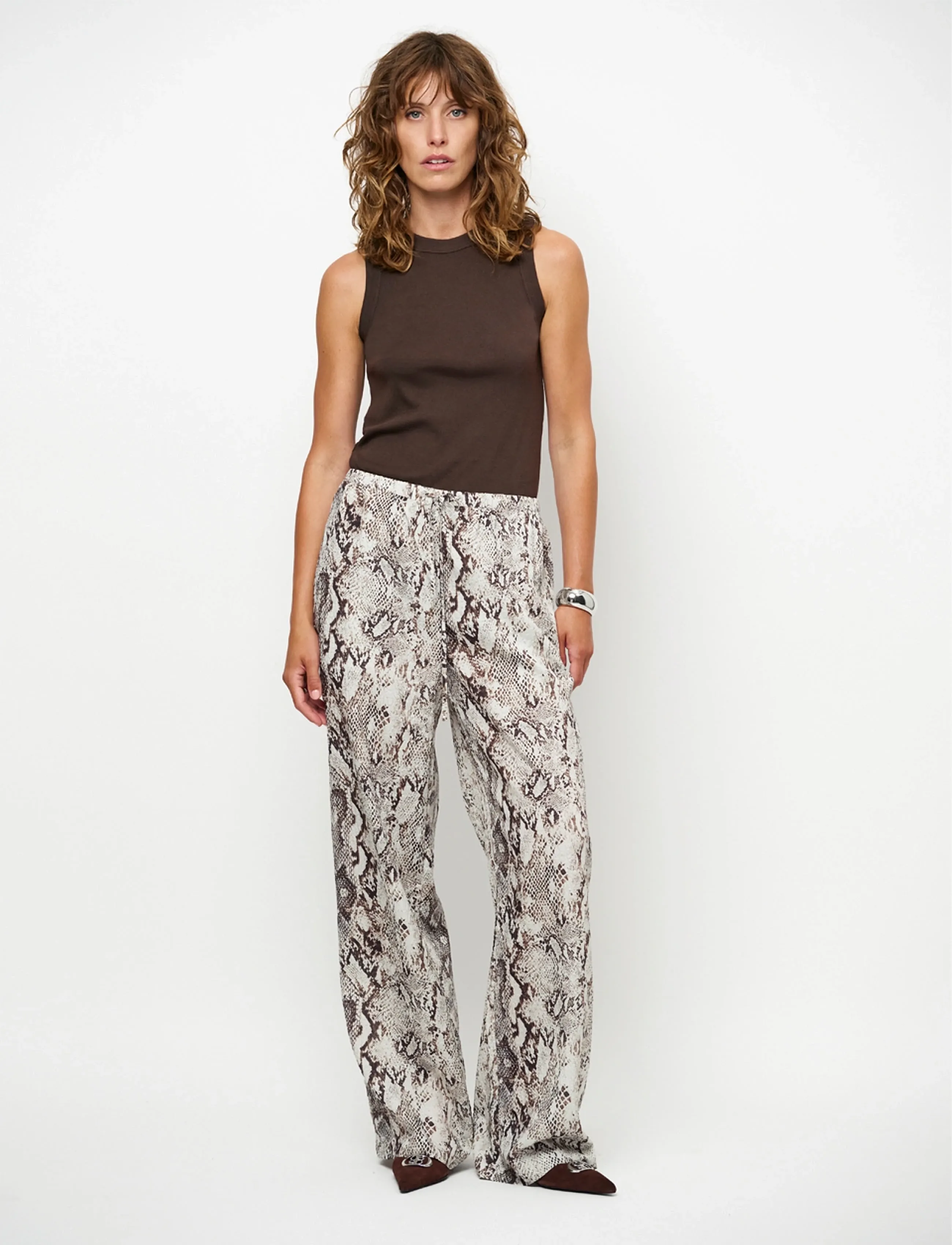 Dante6 Dante6-Ido Snake Printed Wide Leg Pants, 38, Beige, Bukser > Brede Ben, Dame