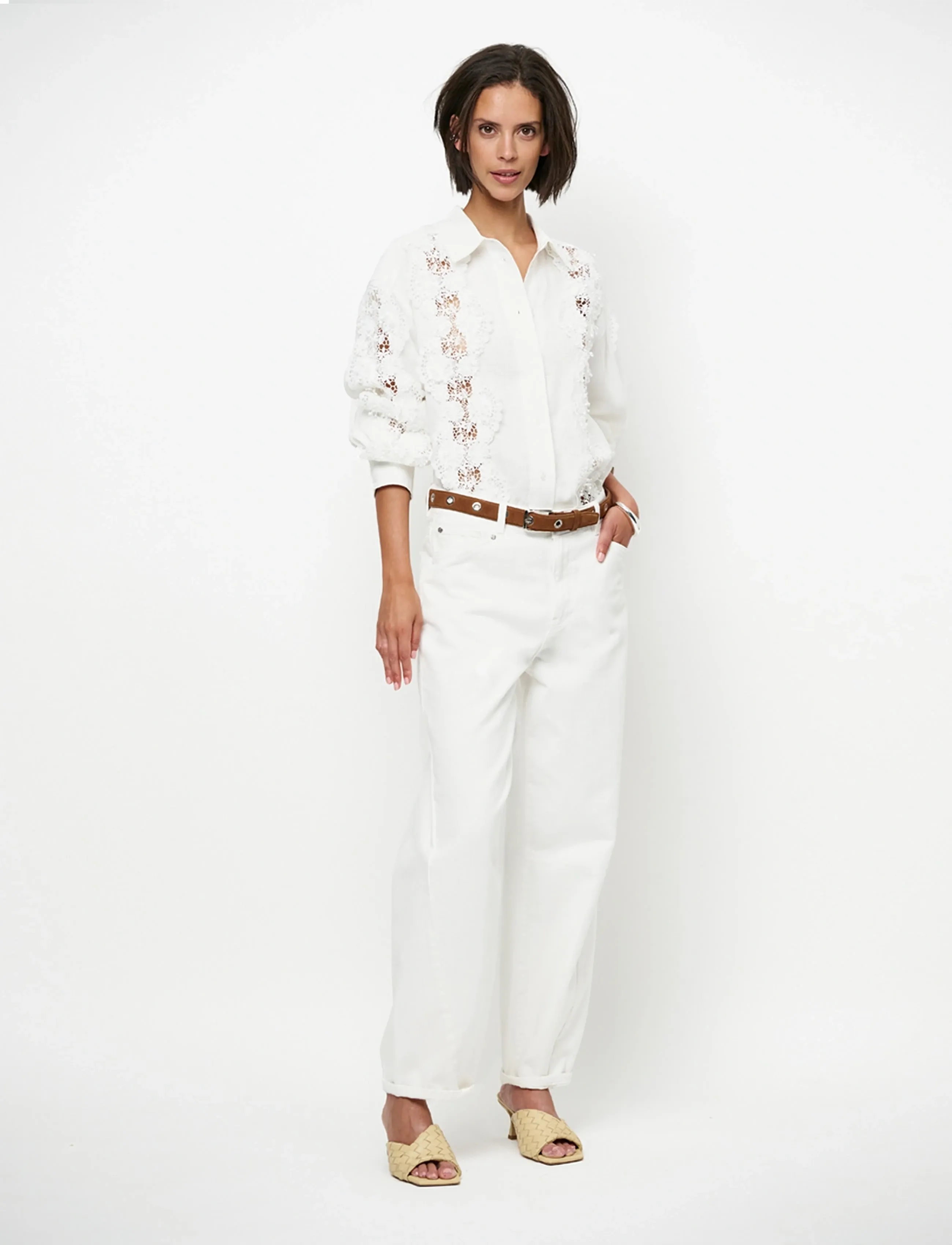 Dante6 Dante6-Amandyne lace detail shirt - Koszule - MILK WHITE / white