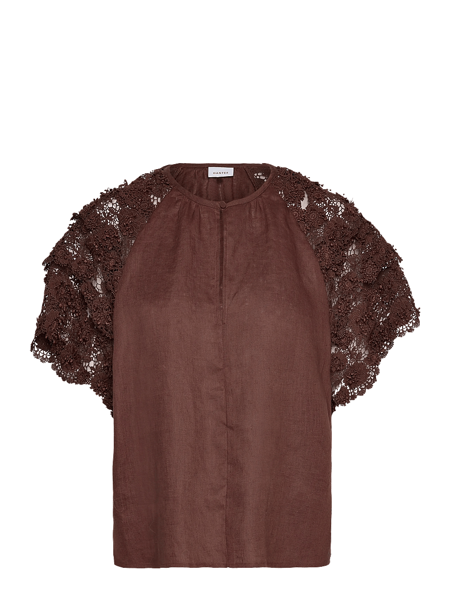 Dante6 - Dante6-Jonille lace detail top - kortärmade blusar - chocolate brown - 1