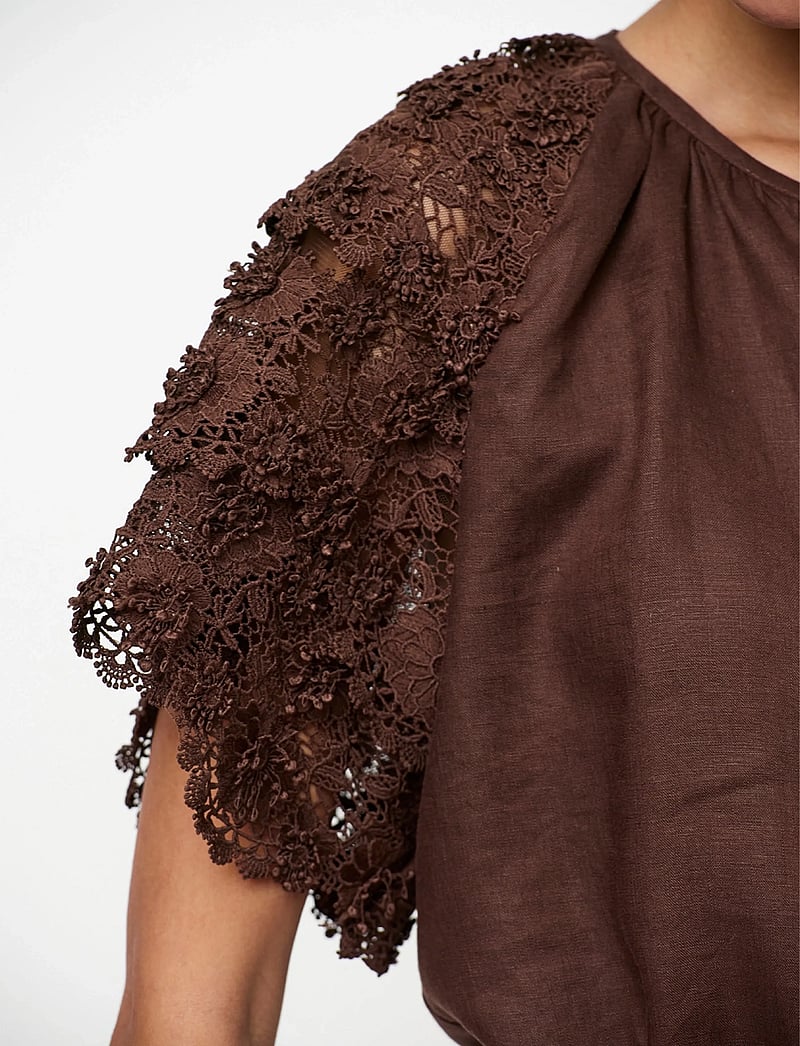 Dante6 - Dante6-Jonille lace detail top - kurzämlige blusen - chocolate brown - 3