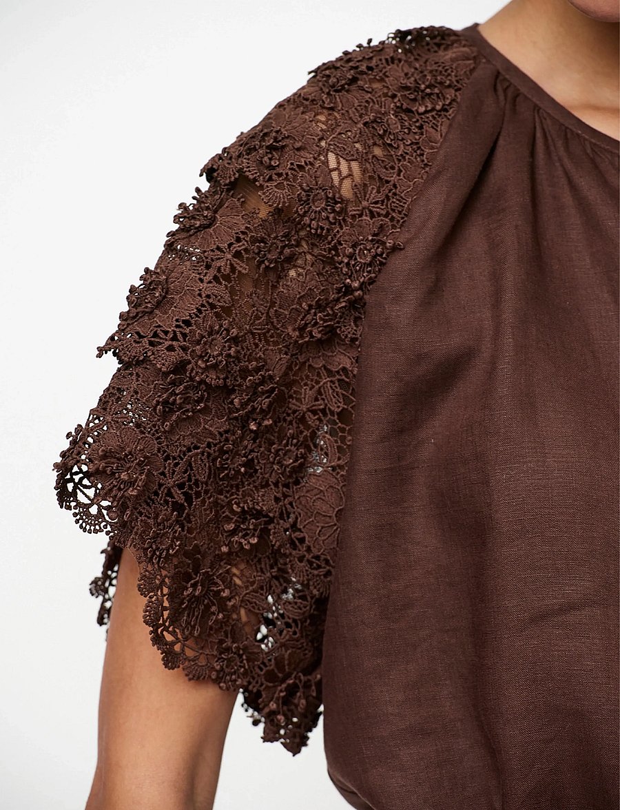 Dante6 - Dante6-Jonille lace detail top - kortärmade blusar - chocolate brown - 3