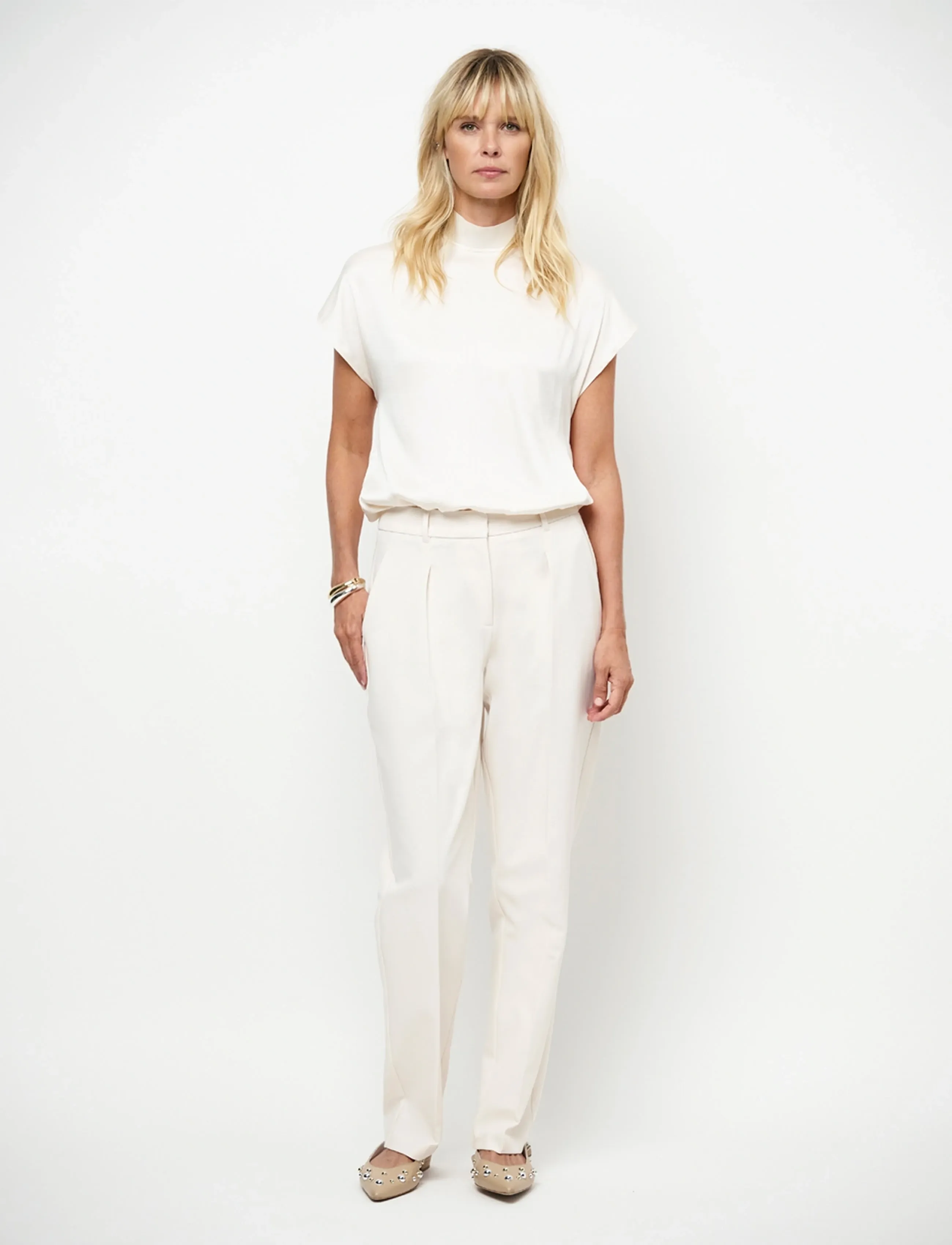 Dante6 Dante6-Brisa Silk Mixed Top, 38, Cream, Bluser > Kortærmede, Dame