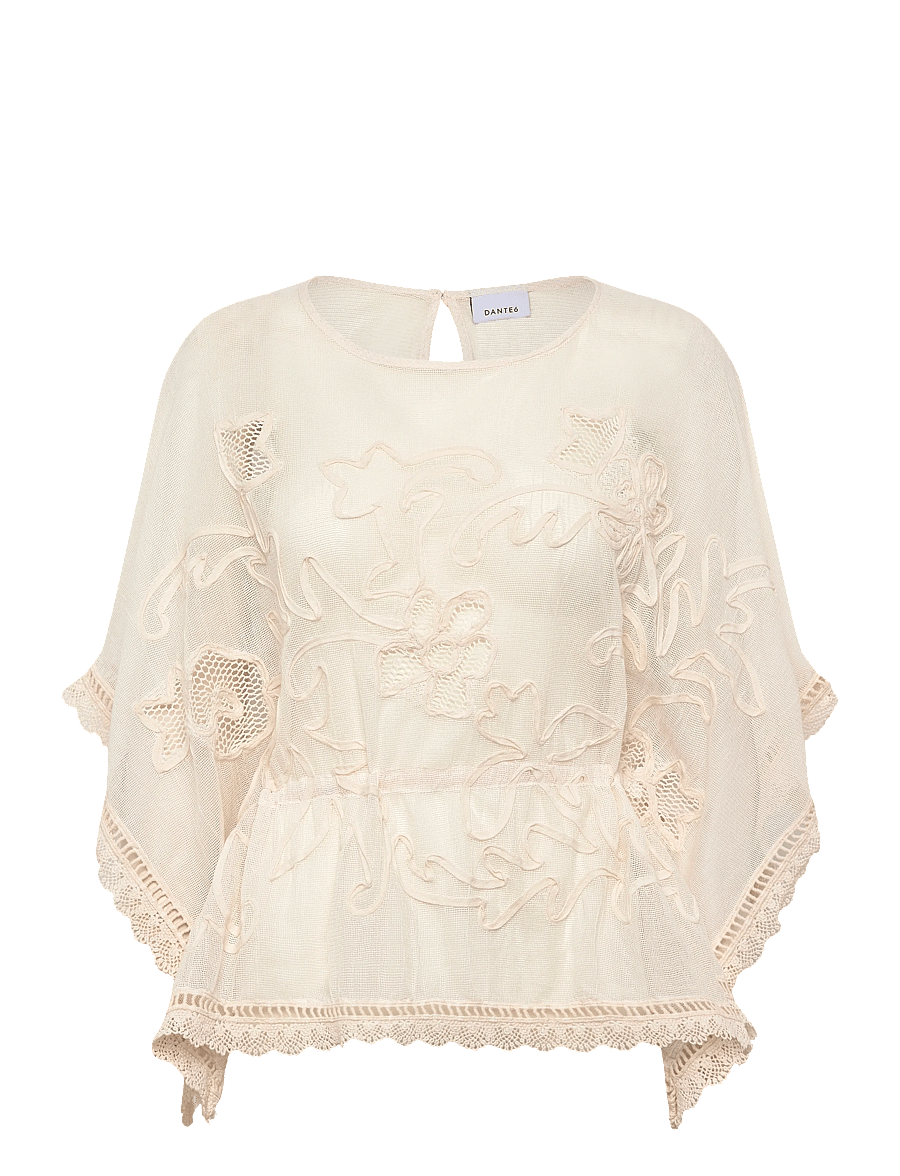 Dante6 - Dante6-Olynda embroidered mesh cape-top - kortærmede bluser - butter cream - 1