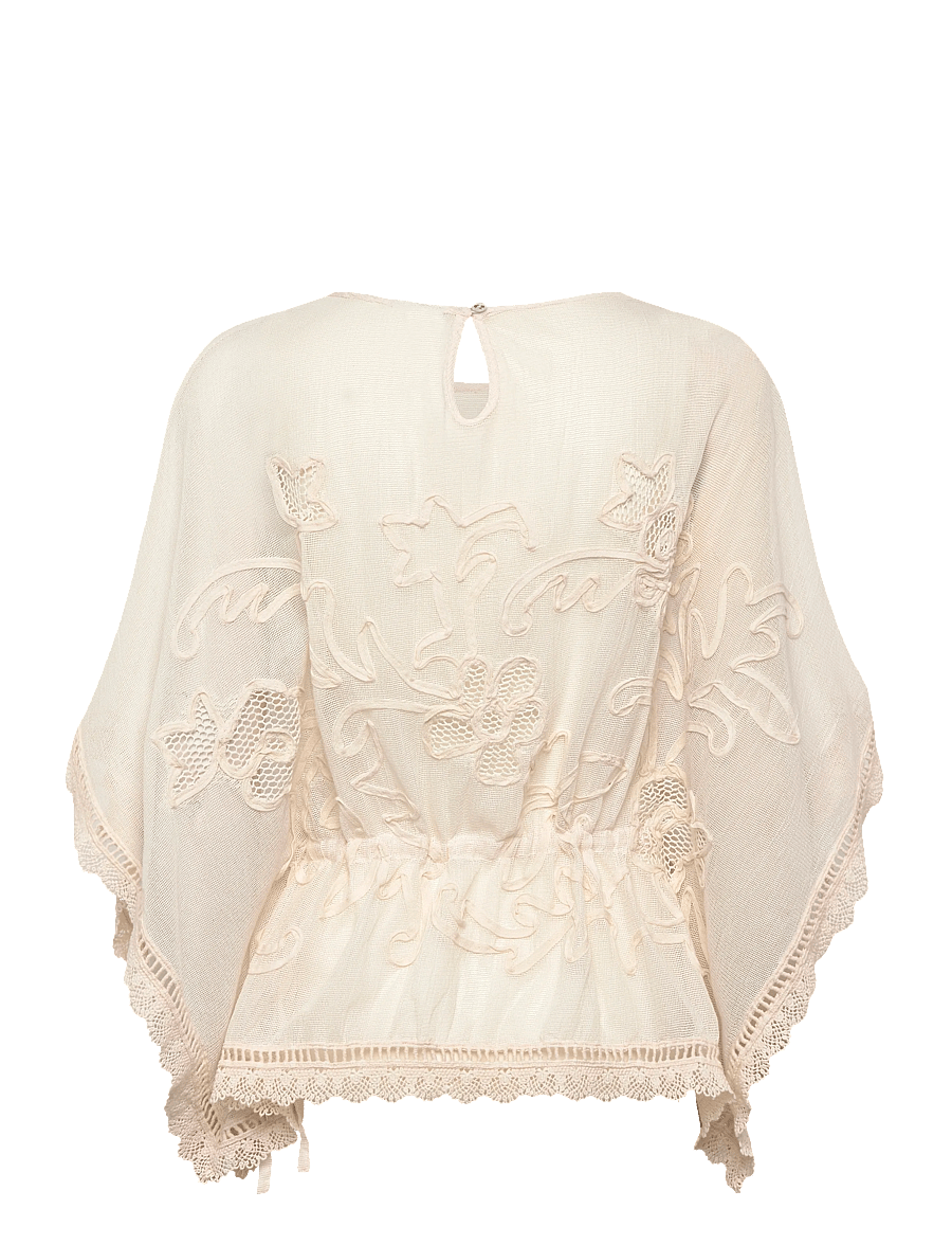 Dante6 - Dante6-Olynda embroidered mesh cape-top - kortærmede bluser - butter cream - 2