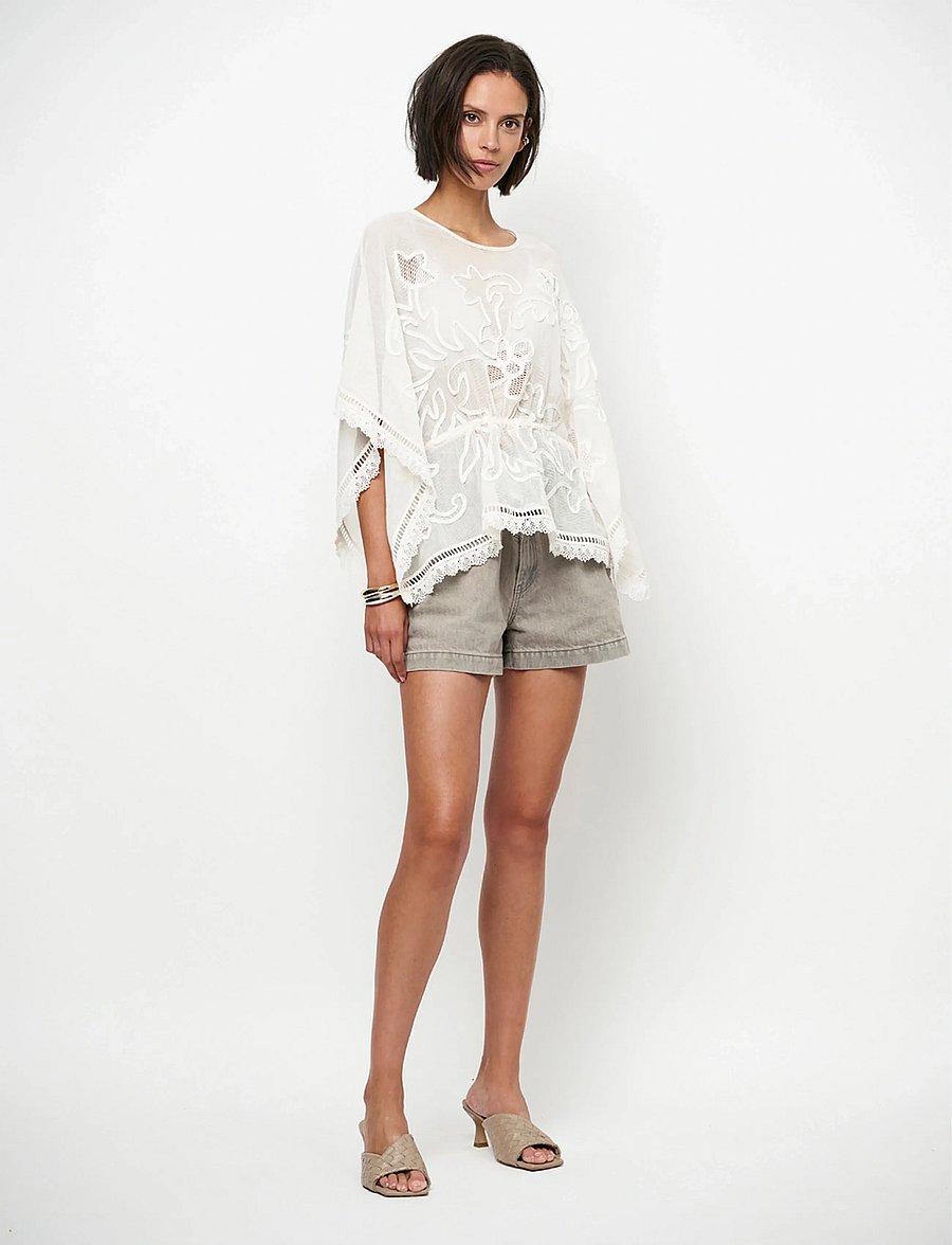 Dante6 - Dante6-Olynda embroidered mesh cape-top - kortærmede bluser - butter cream - 0