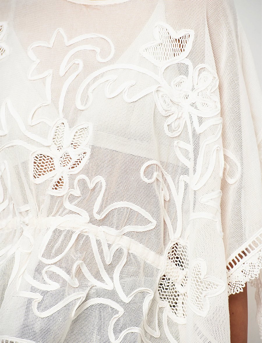 Dante6 - Dante6-Olynda embroidered mesh cape-top - kortærmede bluser - butter cream - 5