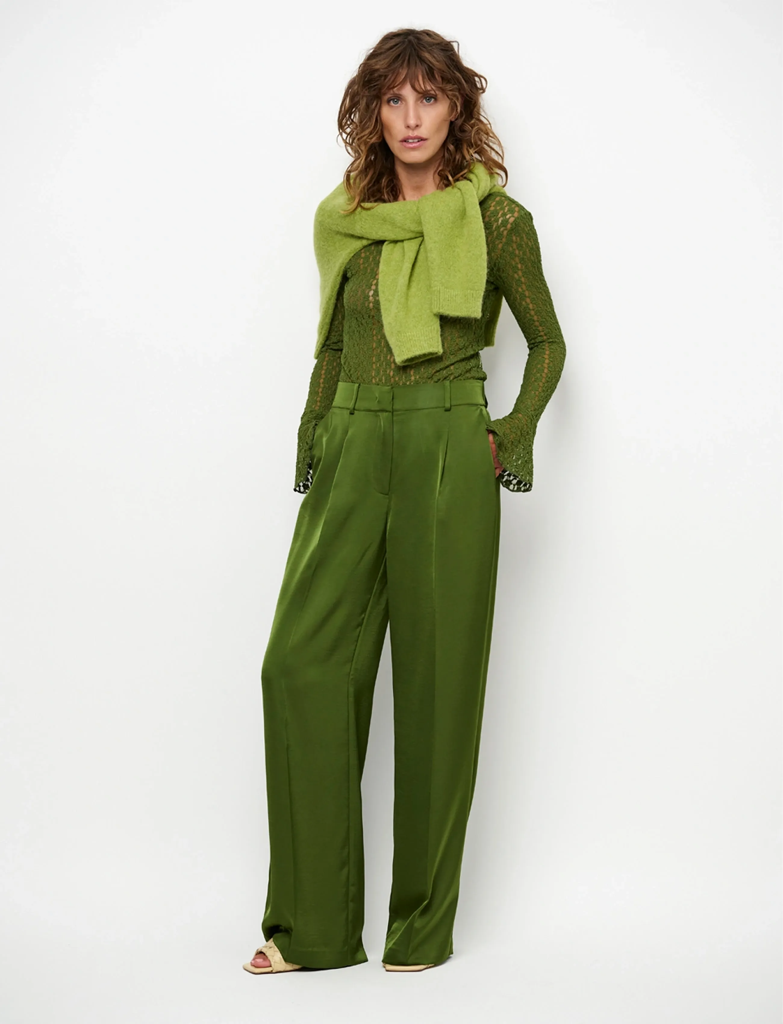 Dante6 Dante6-Jules satin smart pants - Pantalons - BASIL GREEN / green