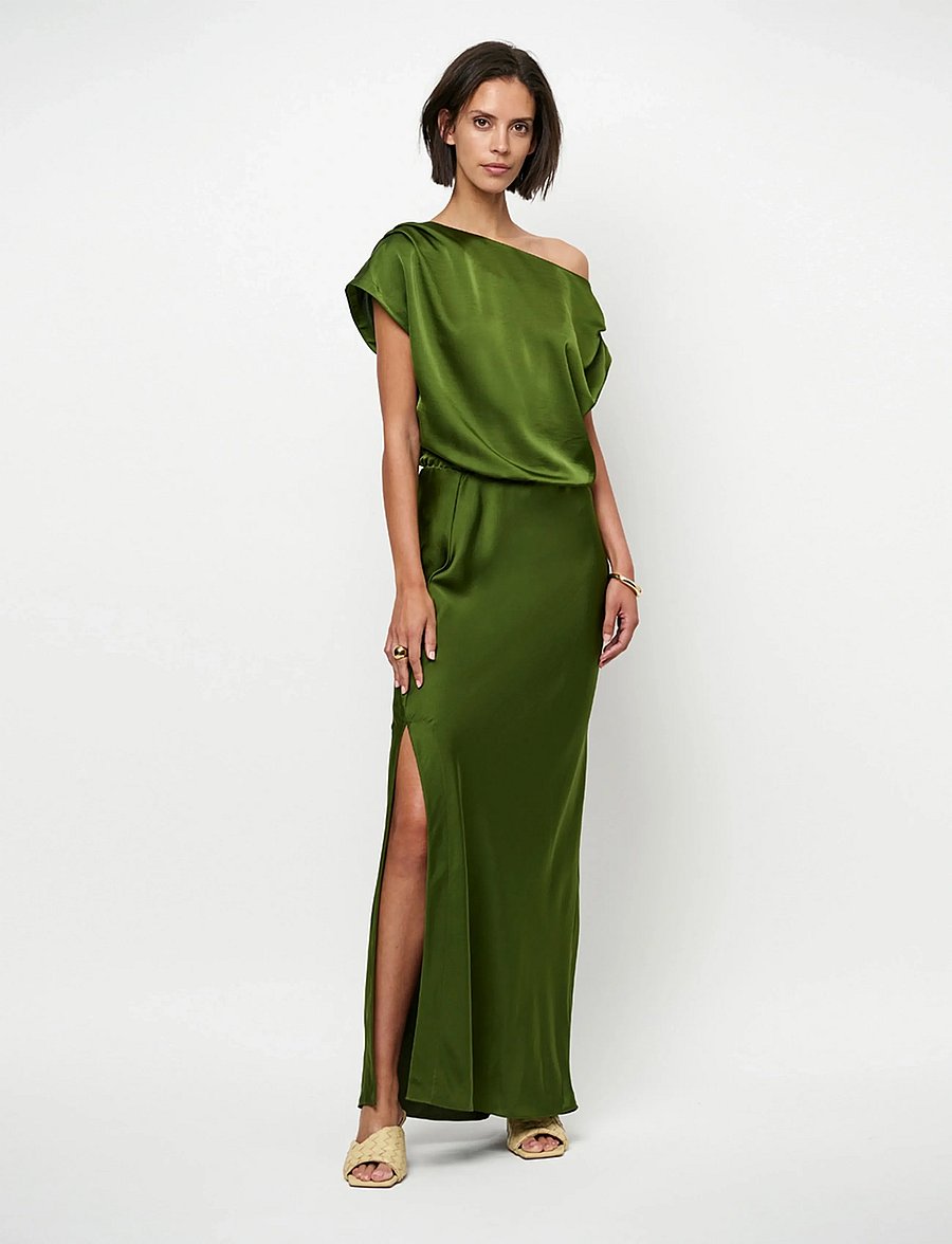 Dante6 - Dante6-Epic off-shoulder satin maxi dress - basil green - 0