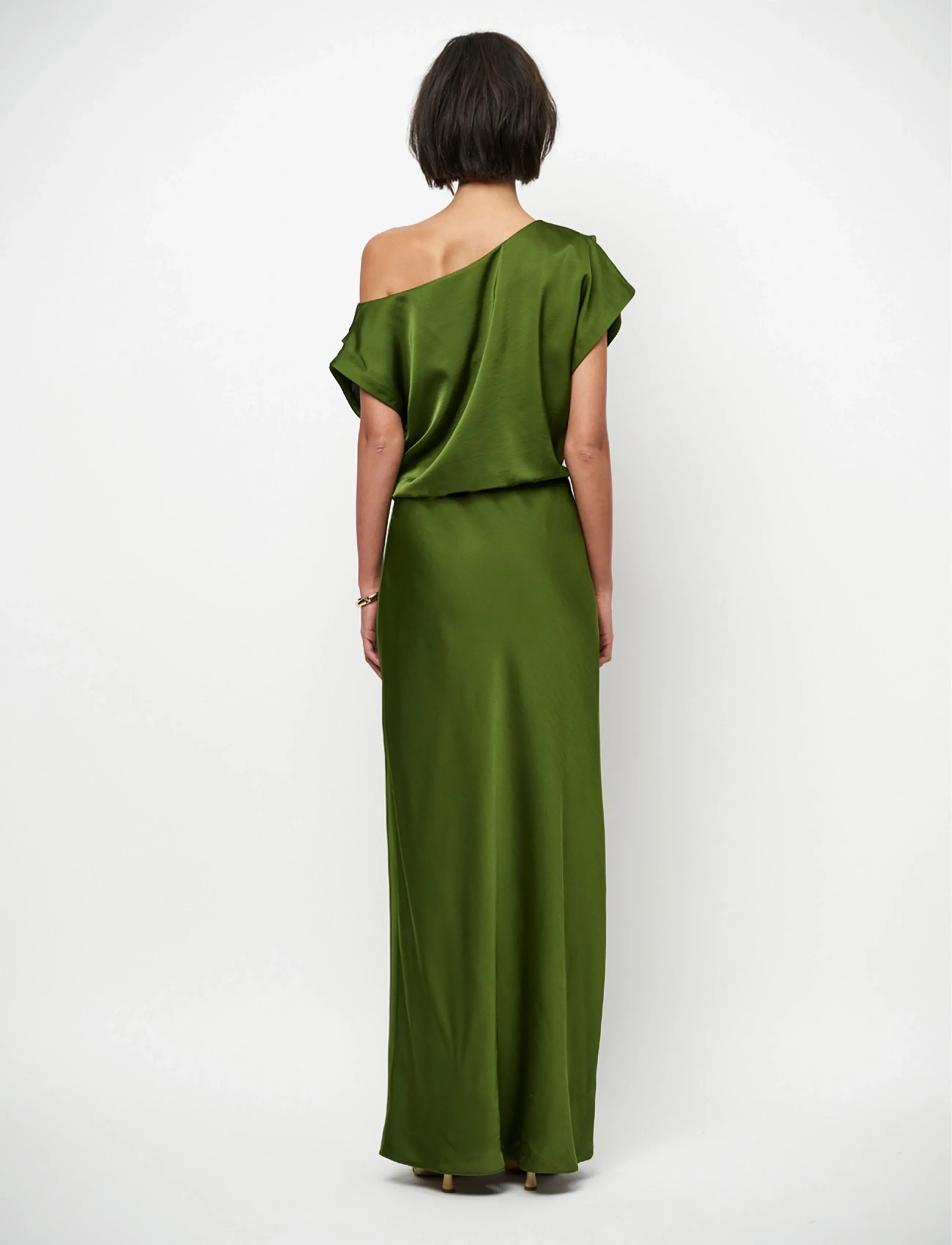 Dante6 - Dante6-Epic off-shoulder satin maxi dress - basil green - 4