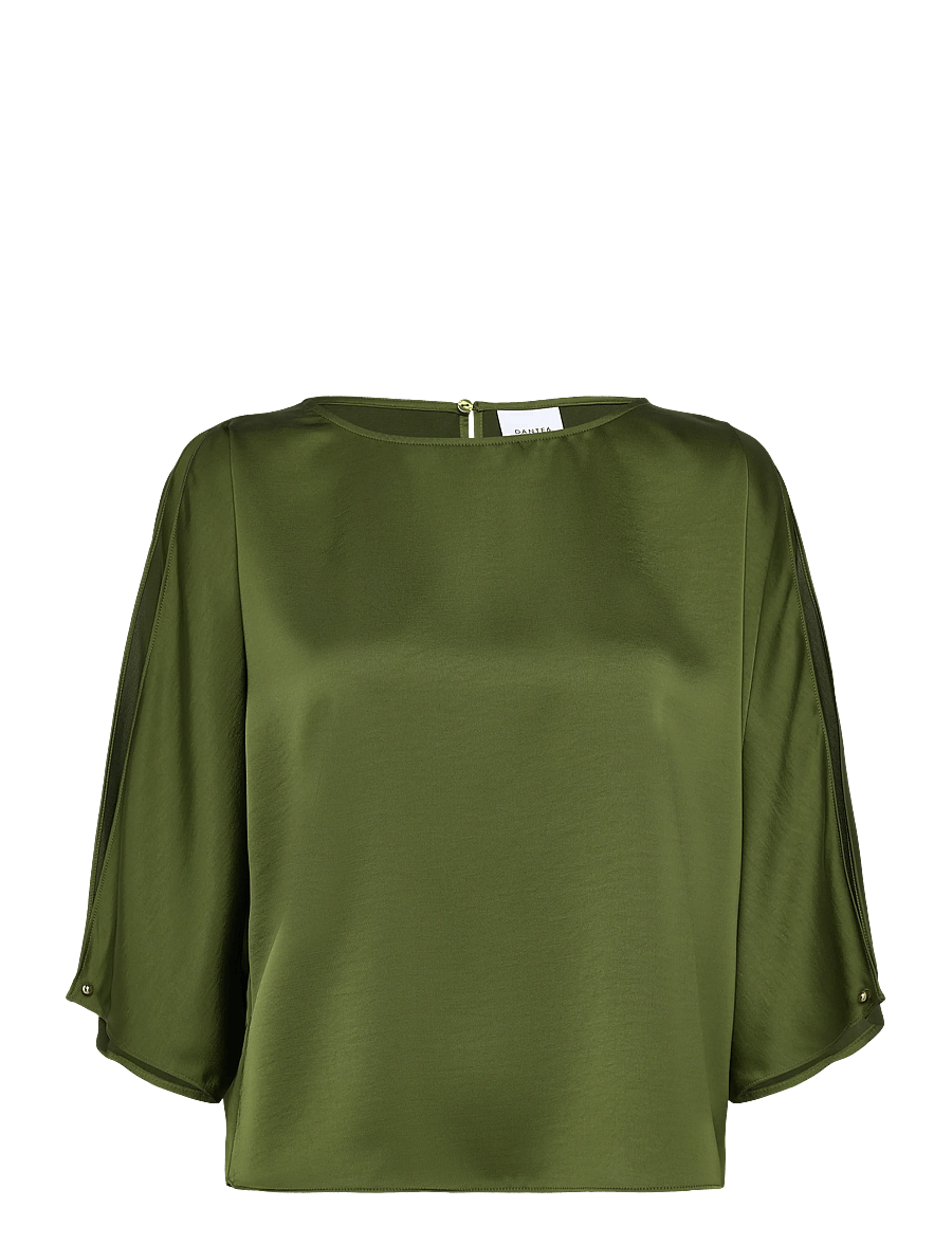 Dante6 - Dante6-Risette flowing satin top - kurzärmelige blusen - basil green - 1