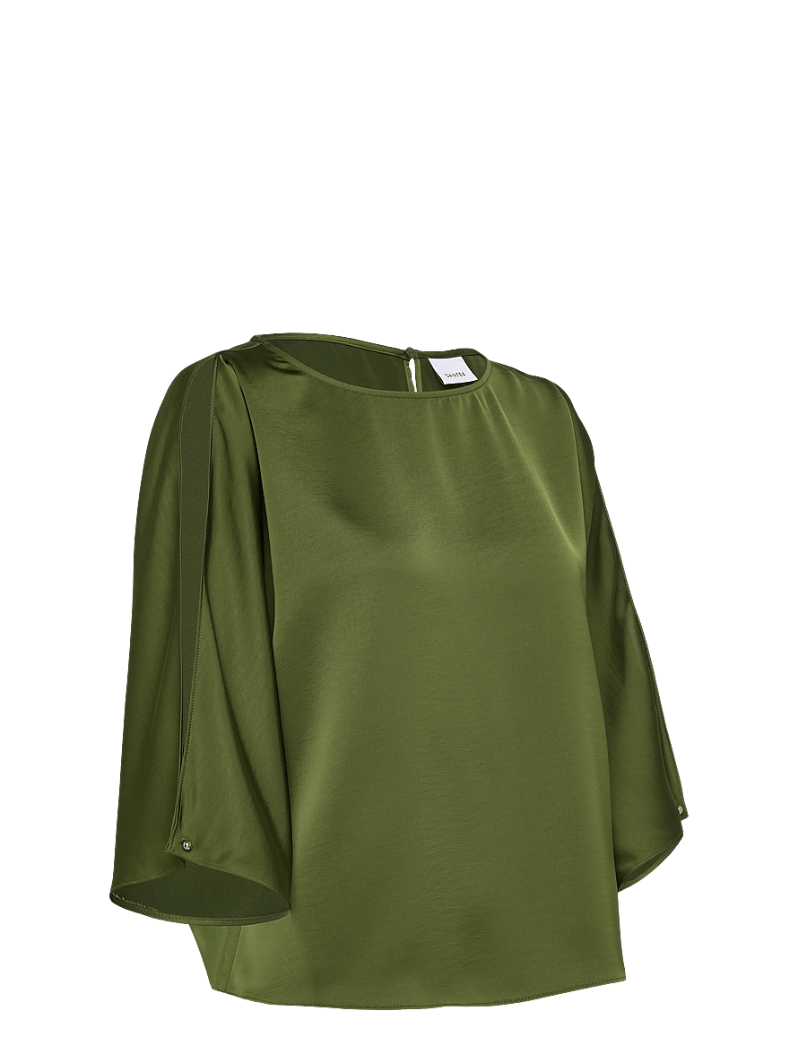 Dante6 - Dante6-Risette flowing satin top - kurzärmelige blusen - basil green - 3