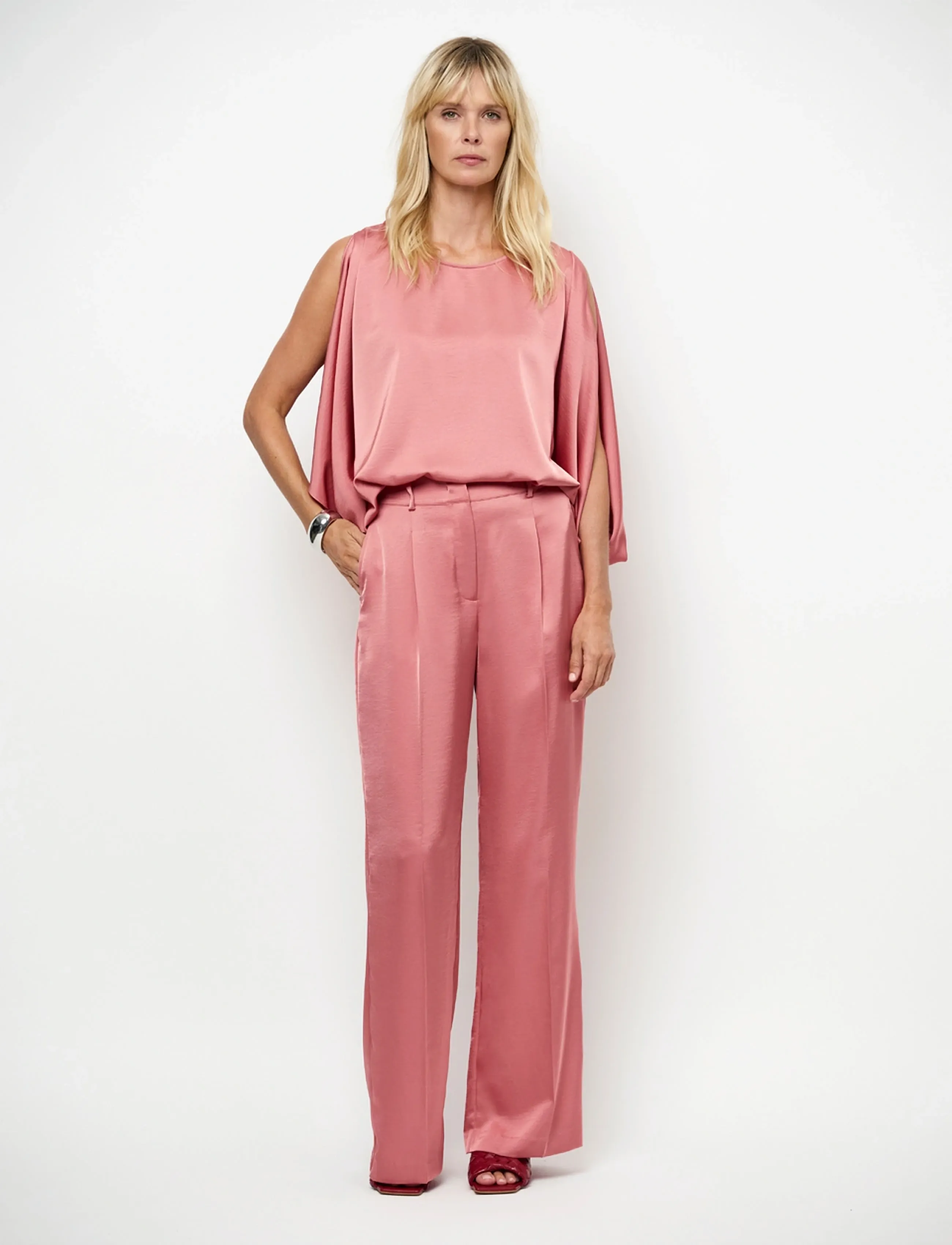 Dante6 Dante6-Risette flowing satin top - Blouses & Shirts - CORAL BLUSH / coral