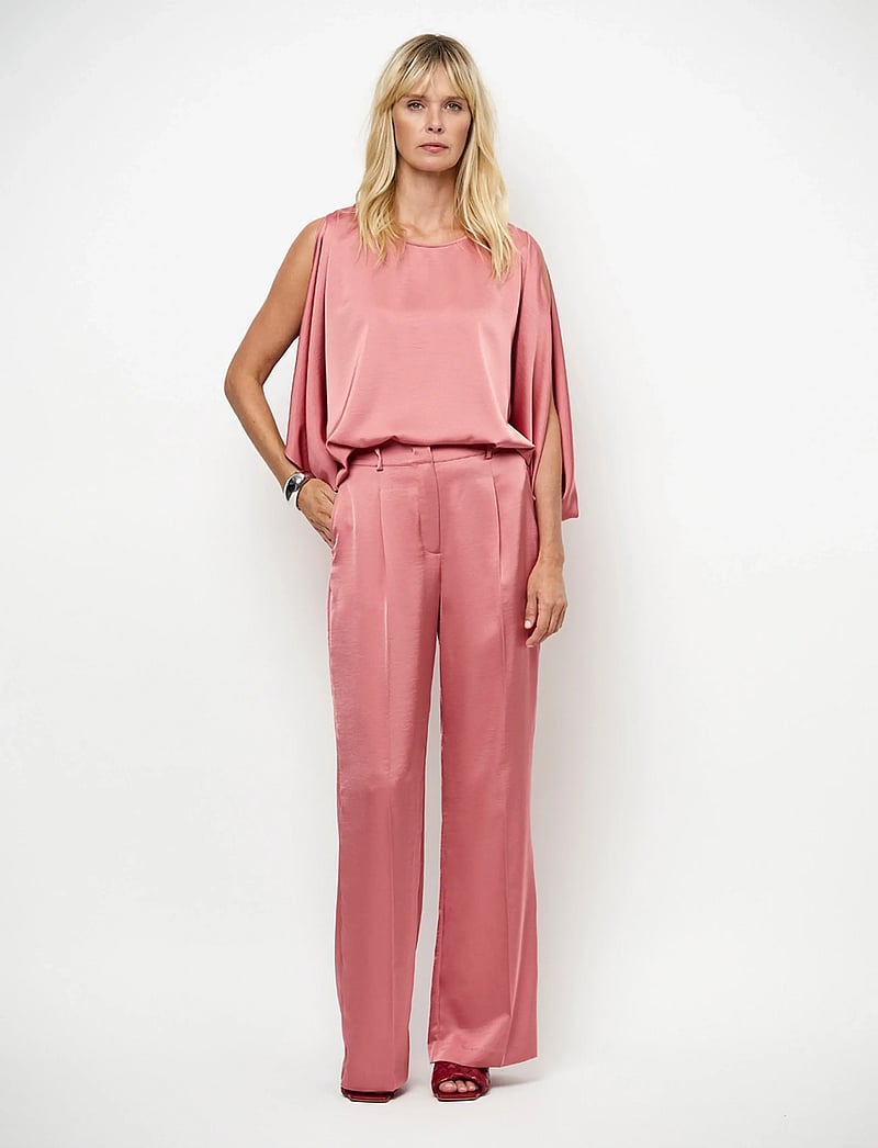 Dante6 - Dante6-Risette flowing satin top - short-sleeved blouses - coral blush - 0