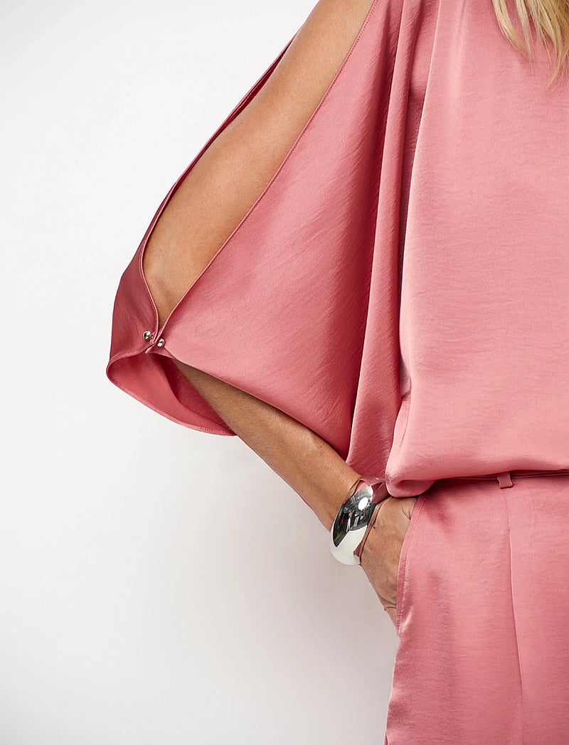 Dante6 - Dante6-Risette flowing satin top - short-sleeved blouses - coral blush - 3