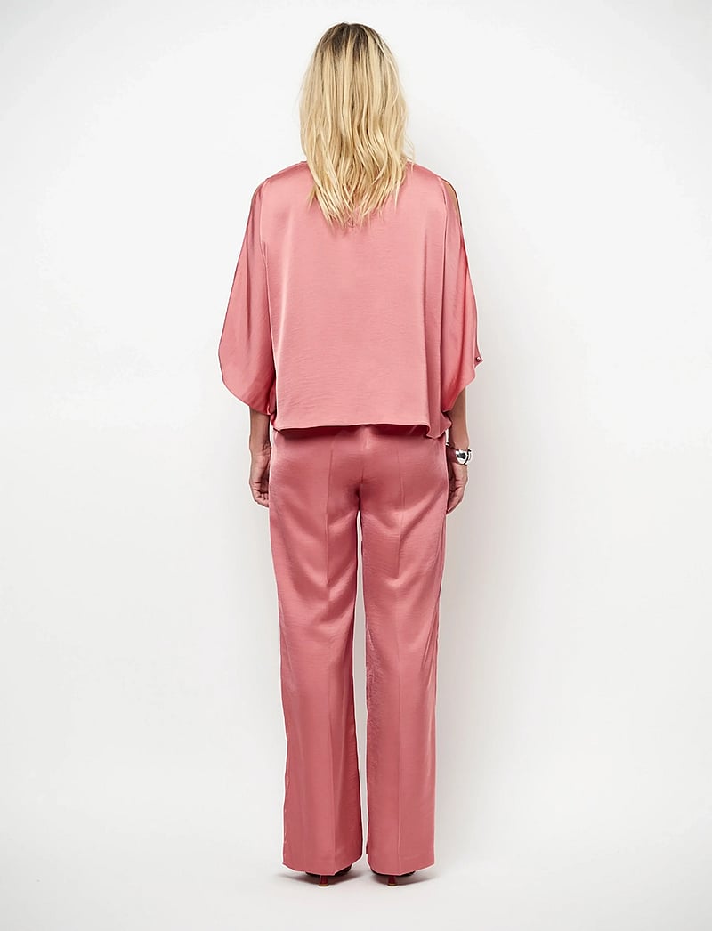 Dante6 - Dante6-Risette flowing satin top - short-sleeved blouses - coral blush - 4
